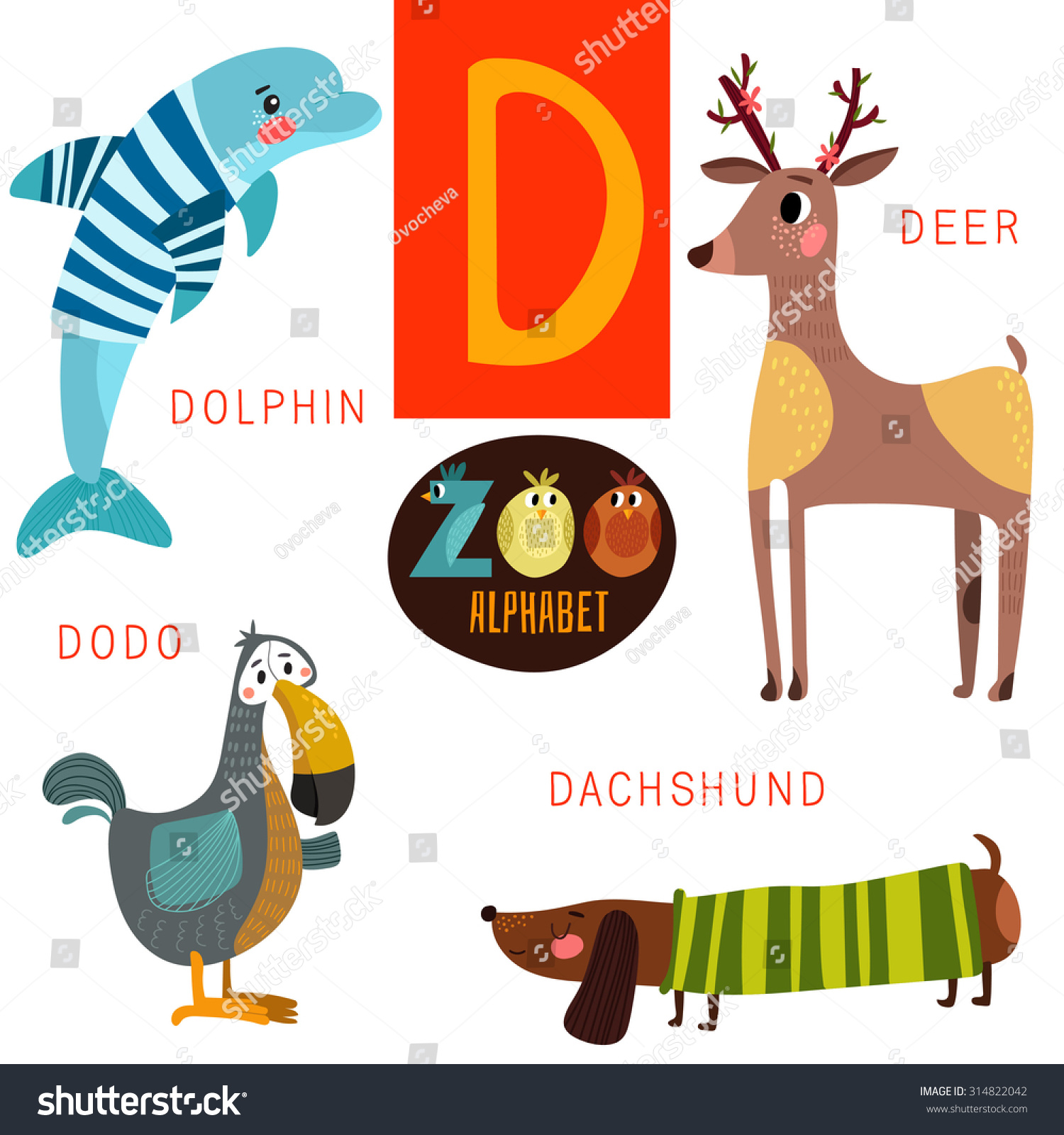 Cute Zoo Alphabet In Vector.D Letter. Funny Cartoon Animals:Dolphin ...