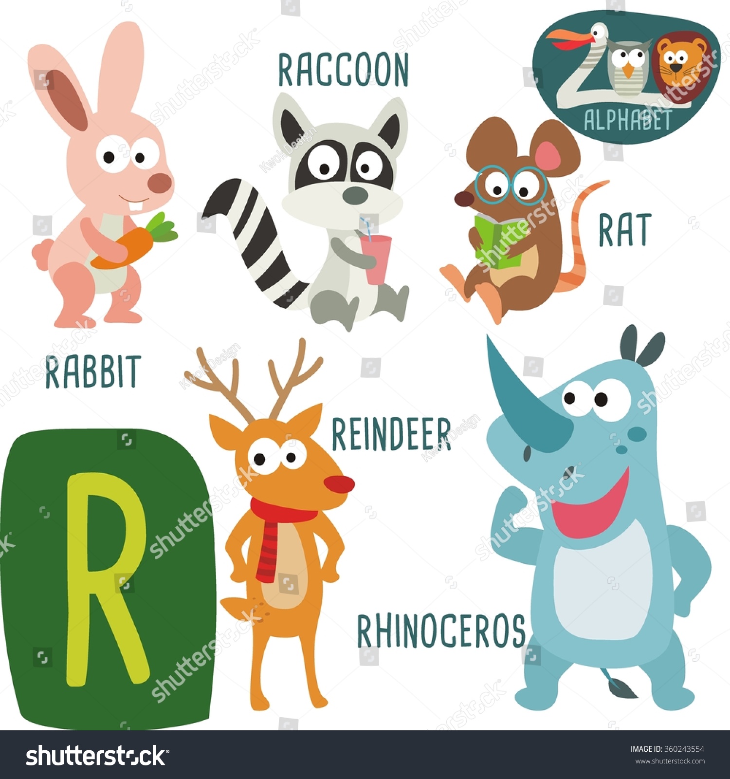 Letter R. Cute Animals. Funny Cartoon Animals In Vector. ABC Boo ...