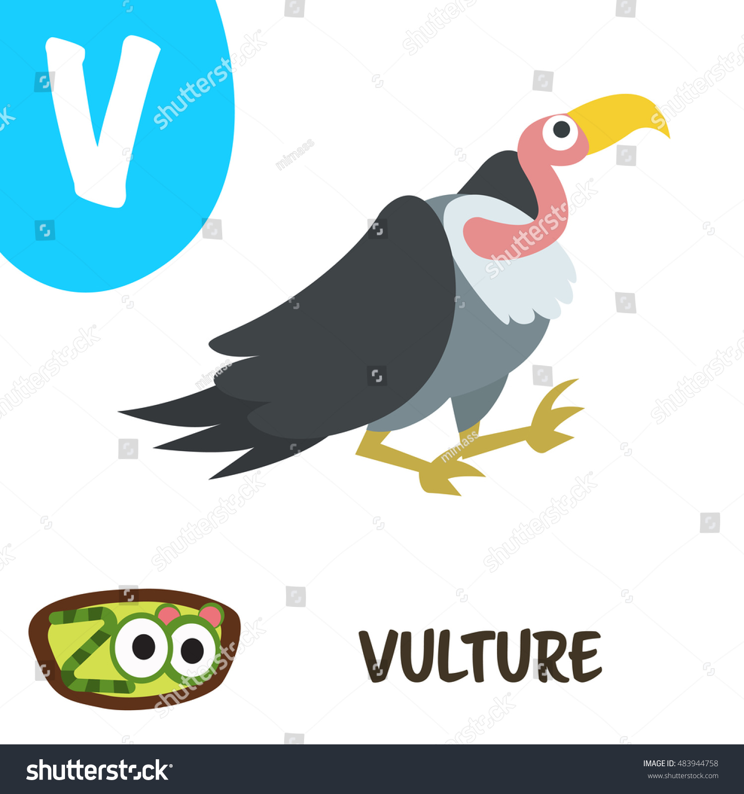 Cute Zoo Alphabet In Vector. V For Vulture - 483944758 : Shutterstock