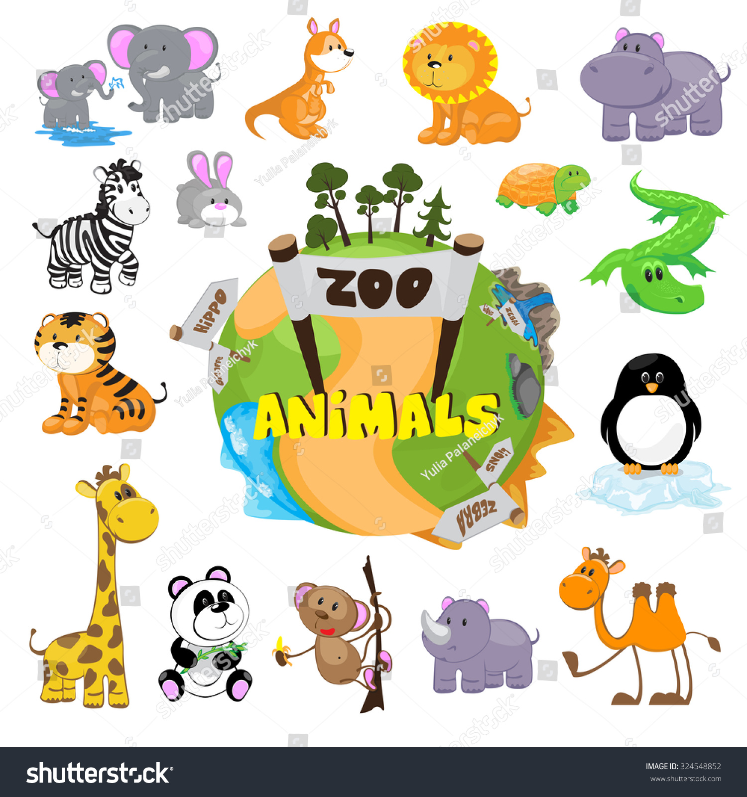 Cute Zoo Animals Stock Vector (Royalty Free) 324548852