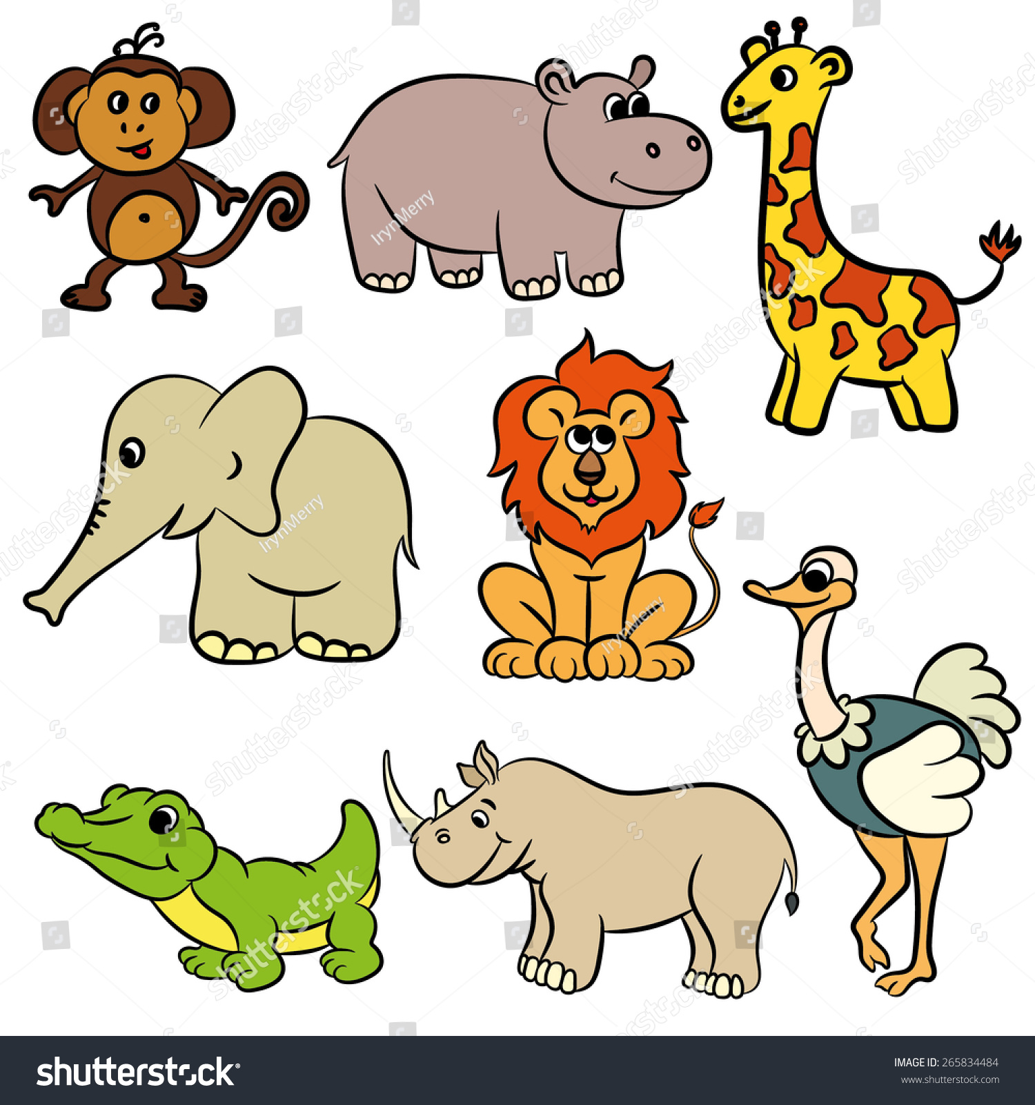 Cute Zoo Animals Collection. Vector Illustration. - 265834484 ...