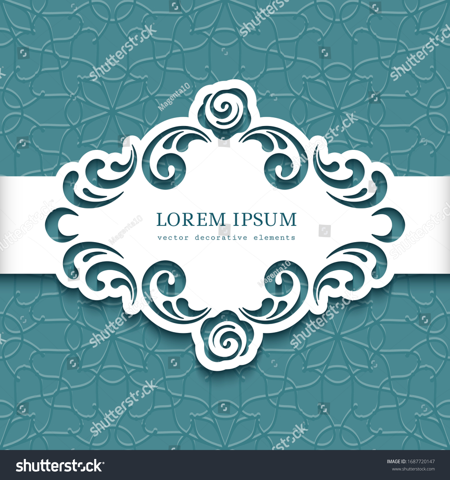 SVG of Cutout paper frame with floral swirl pattern on textured background. Belly band decoration. 
Vintage template for laser cutting. Vector ornament for wedding invitation card design. Place for text svg