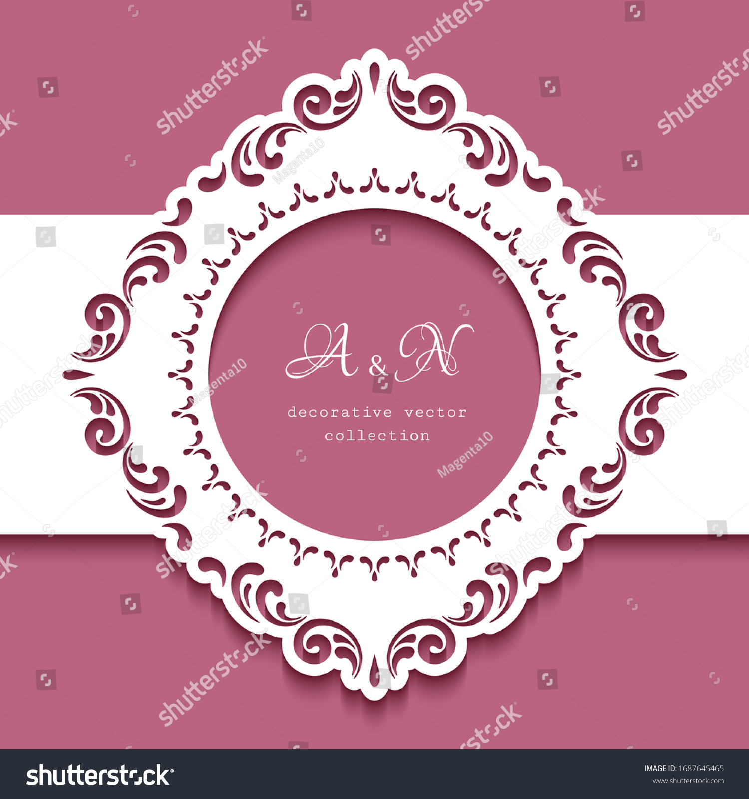 SVG of Cutout paper frame with swirly lace border. Belly band decoration. Vintage vector template for laser cutting or plotter printing. Elegant ornament for wedding invitation card design. Place for text svg