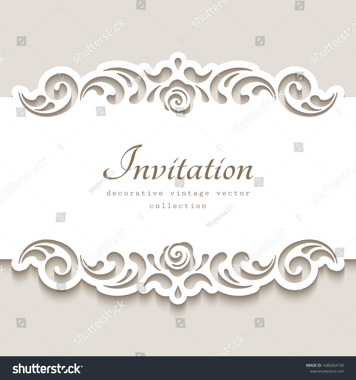 SVG of Cutout paper frame with swirly lace borders. Belly band decoration. Vintage vector template for laser cutting or plotter printing. Elegant ornament for wedding invitation card design. Place for text svg