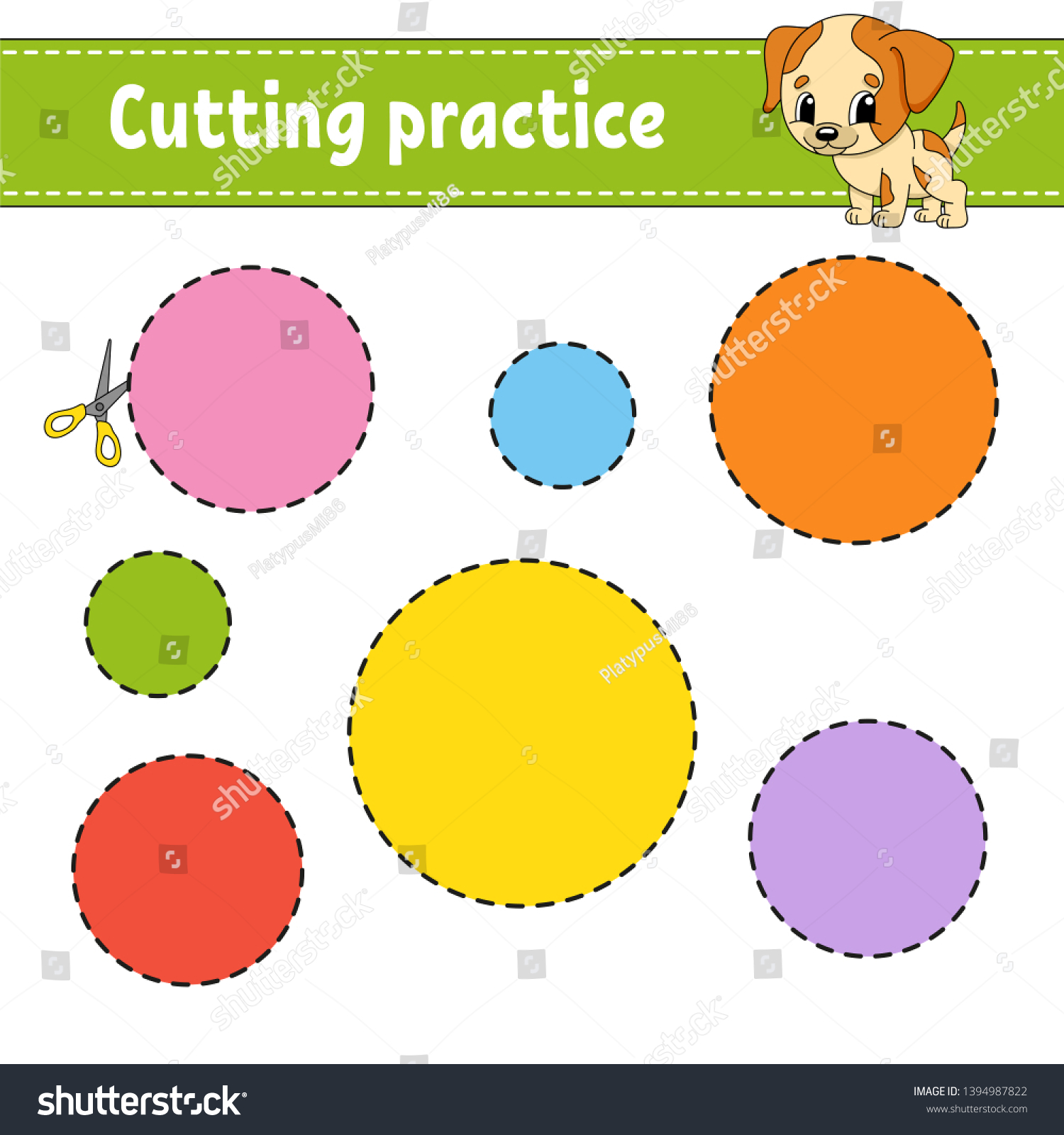 cutting practice kids education developing worksheet stock vector royalty free 1394987822