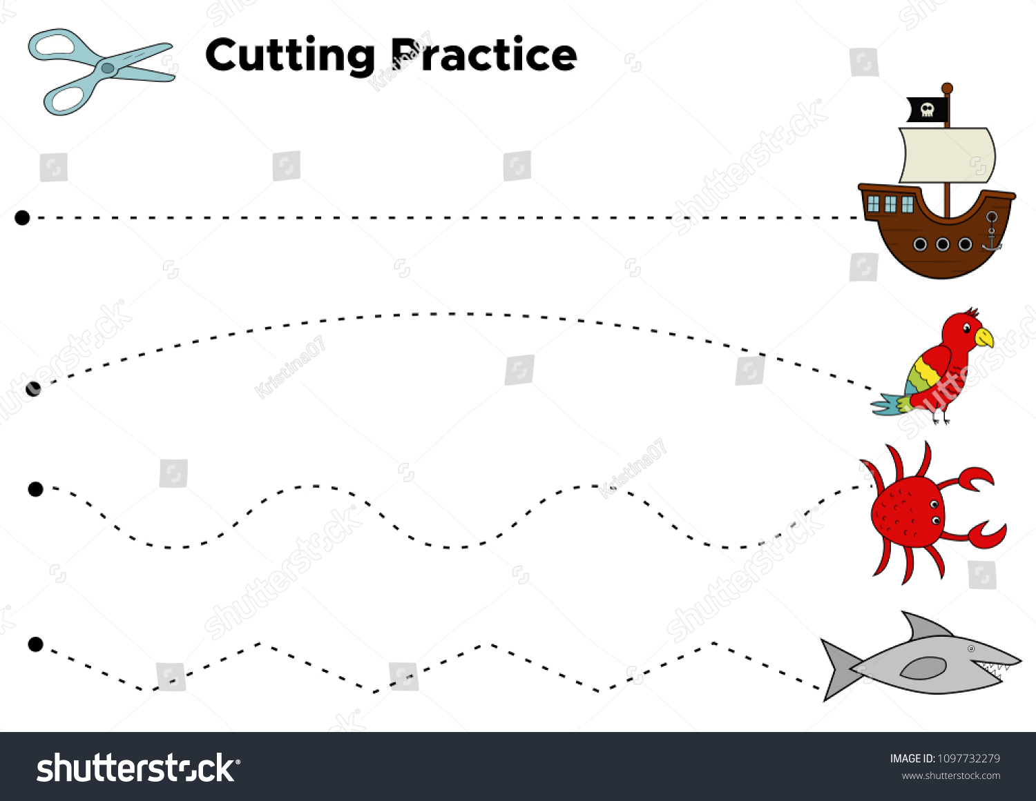 cutting practice worksheet preschool kids educational stock vector royalty free 1097732279 shutterstock