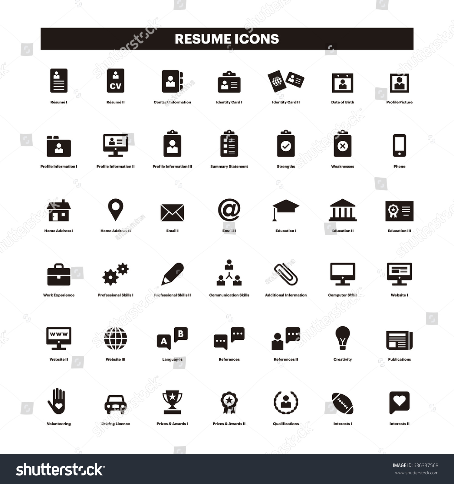 Cv Resume Black Icons Stock Vector Royalty Free