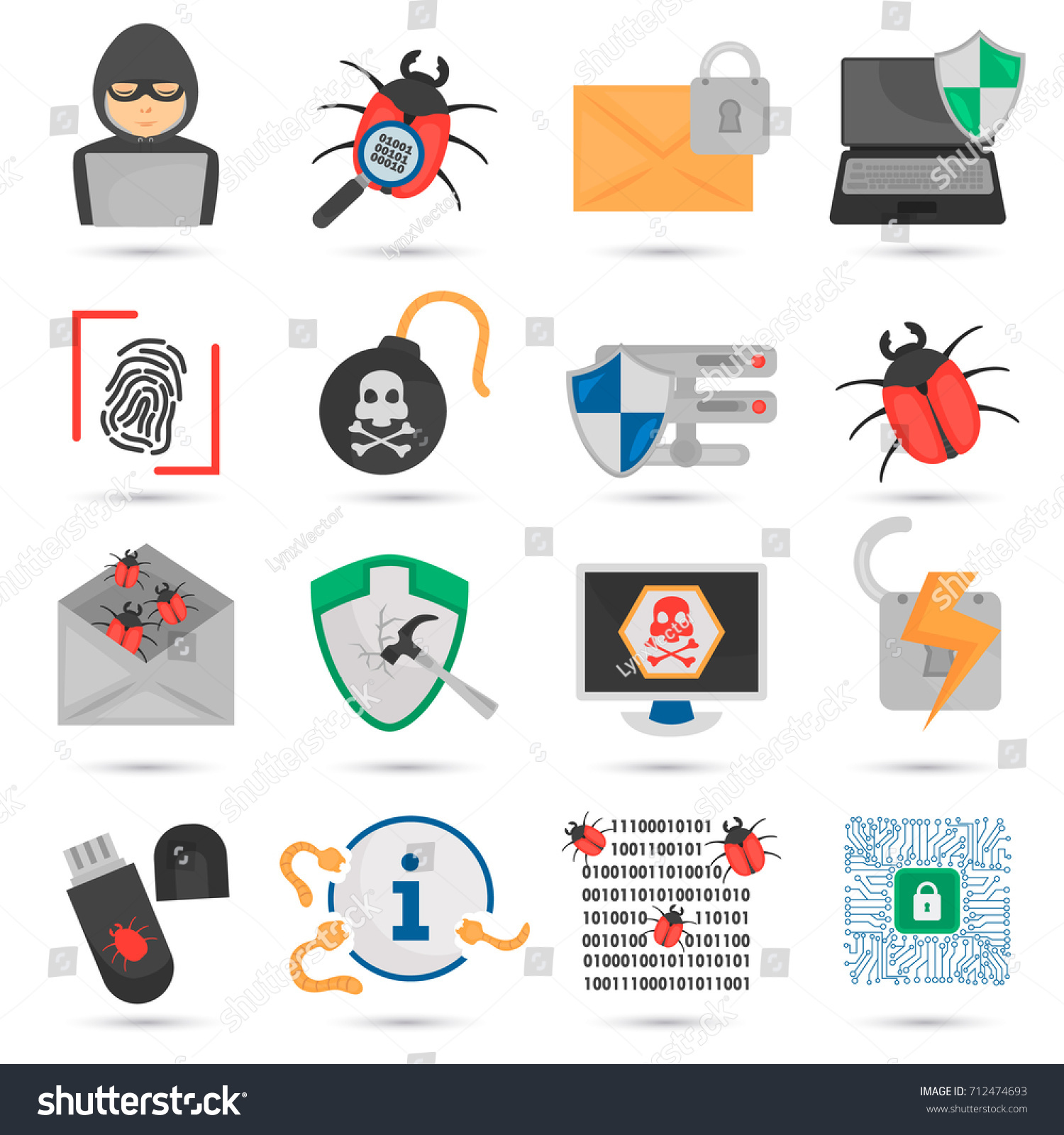 Cyber Attack Protection Color Flat Icons Stock Vector (Royalty Free ...