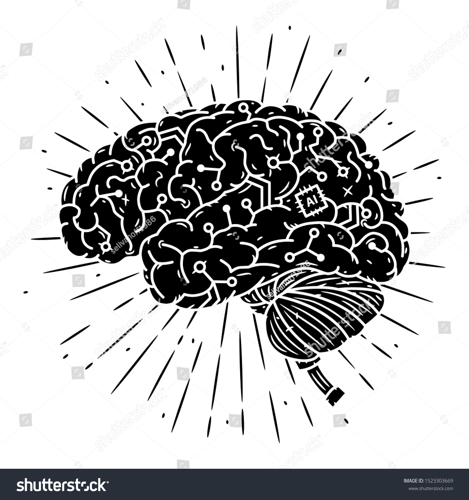 Cyber Brain Hand Drawn Vector Illustration Stock Vector Royalty Free