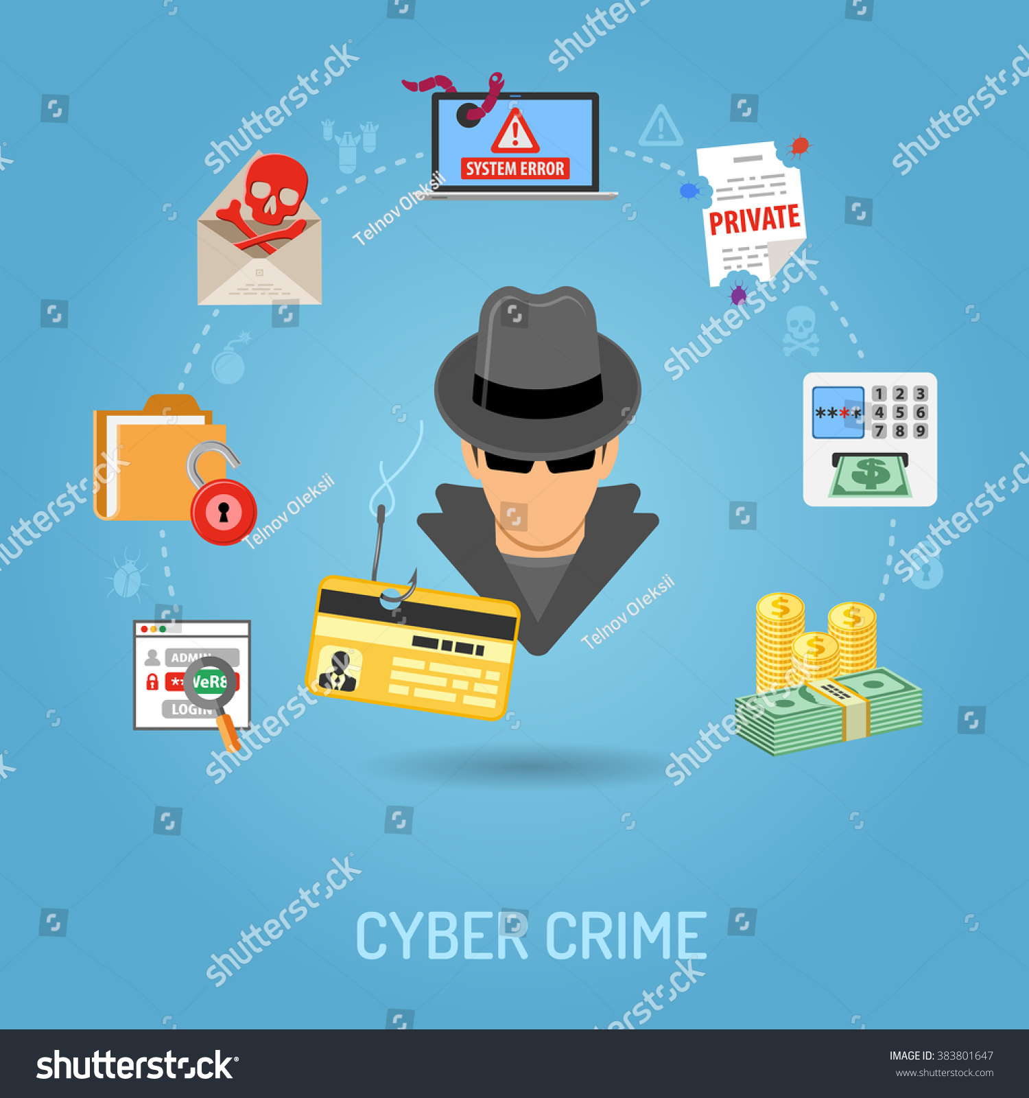 Cyber Crime Concept Flat Icons Flyer Stock Vector 383801647 - Shutterstock