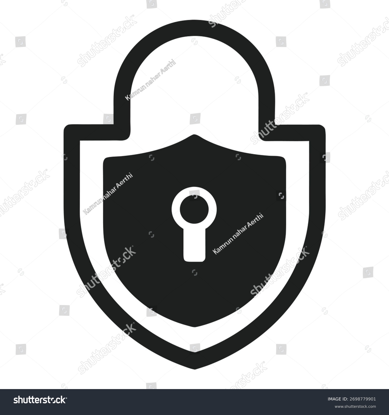 black shield padlock security icon clip art preview