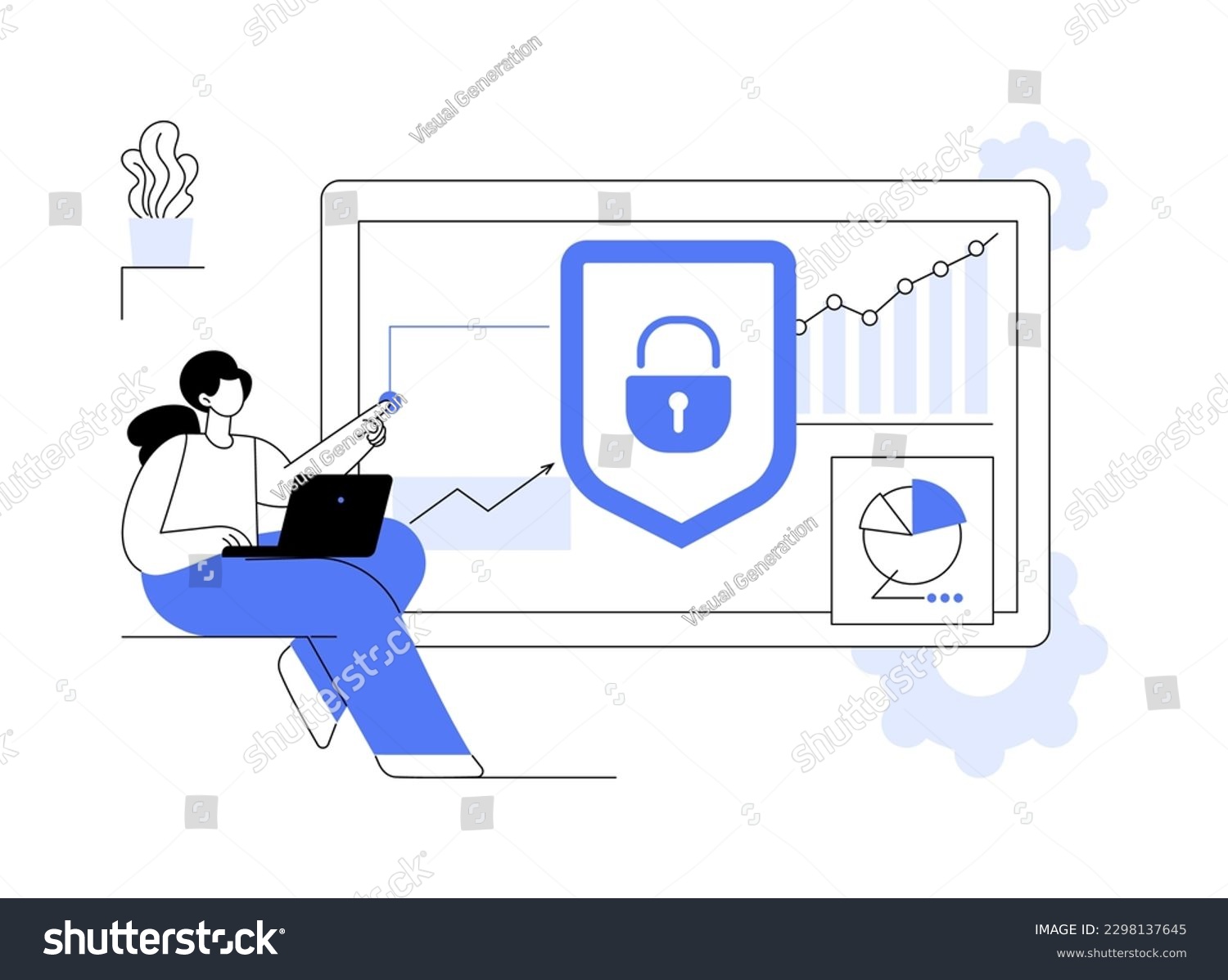 woman with laptop analyzing data security clip art preview