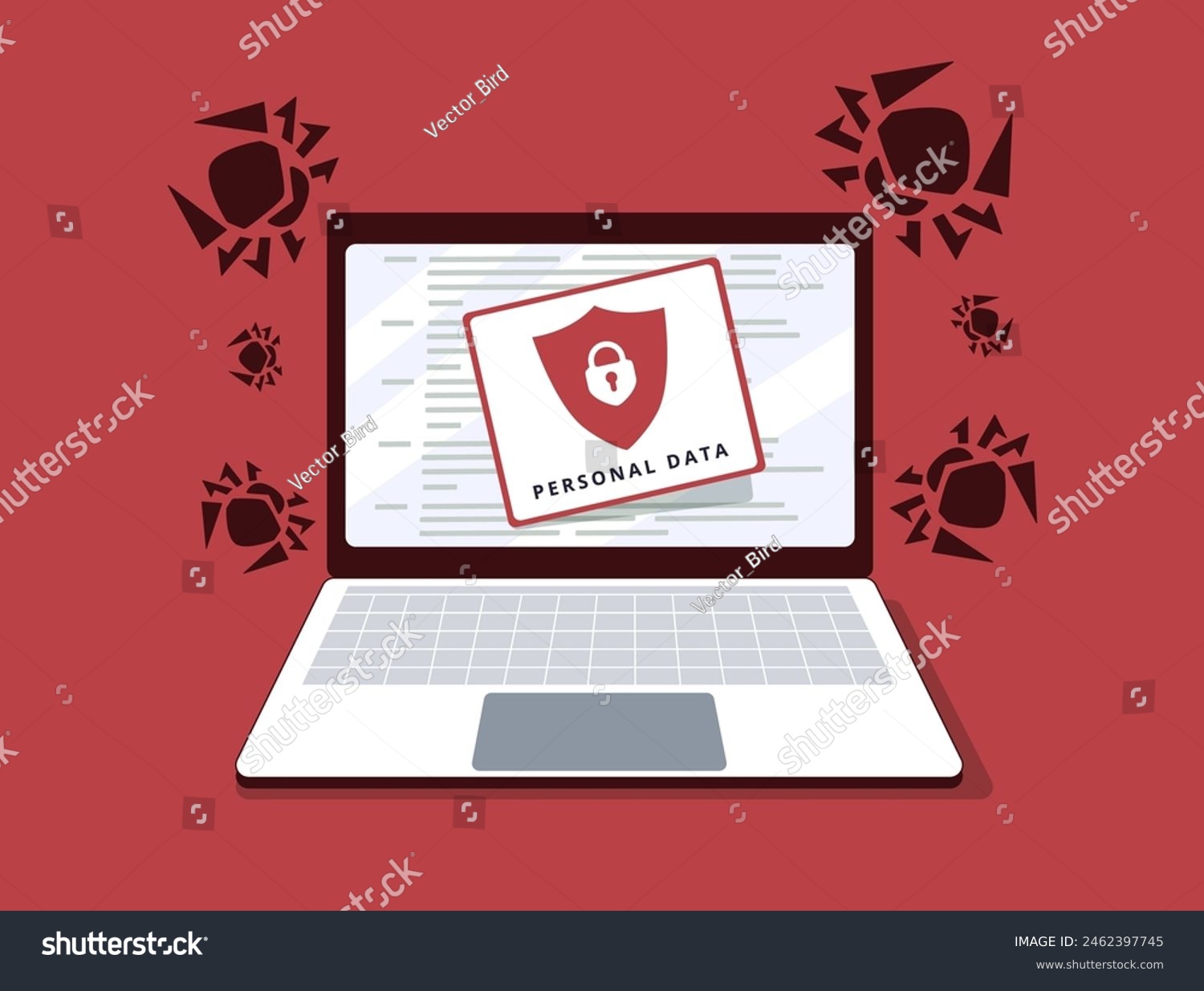 red laptop personal data security concept clip art preview