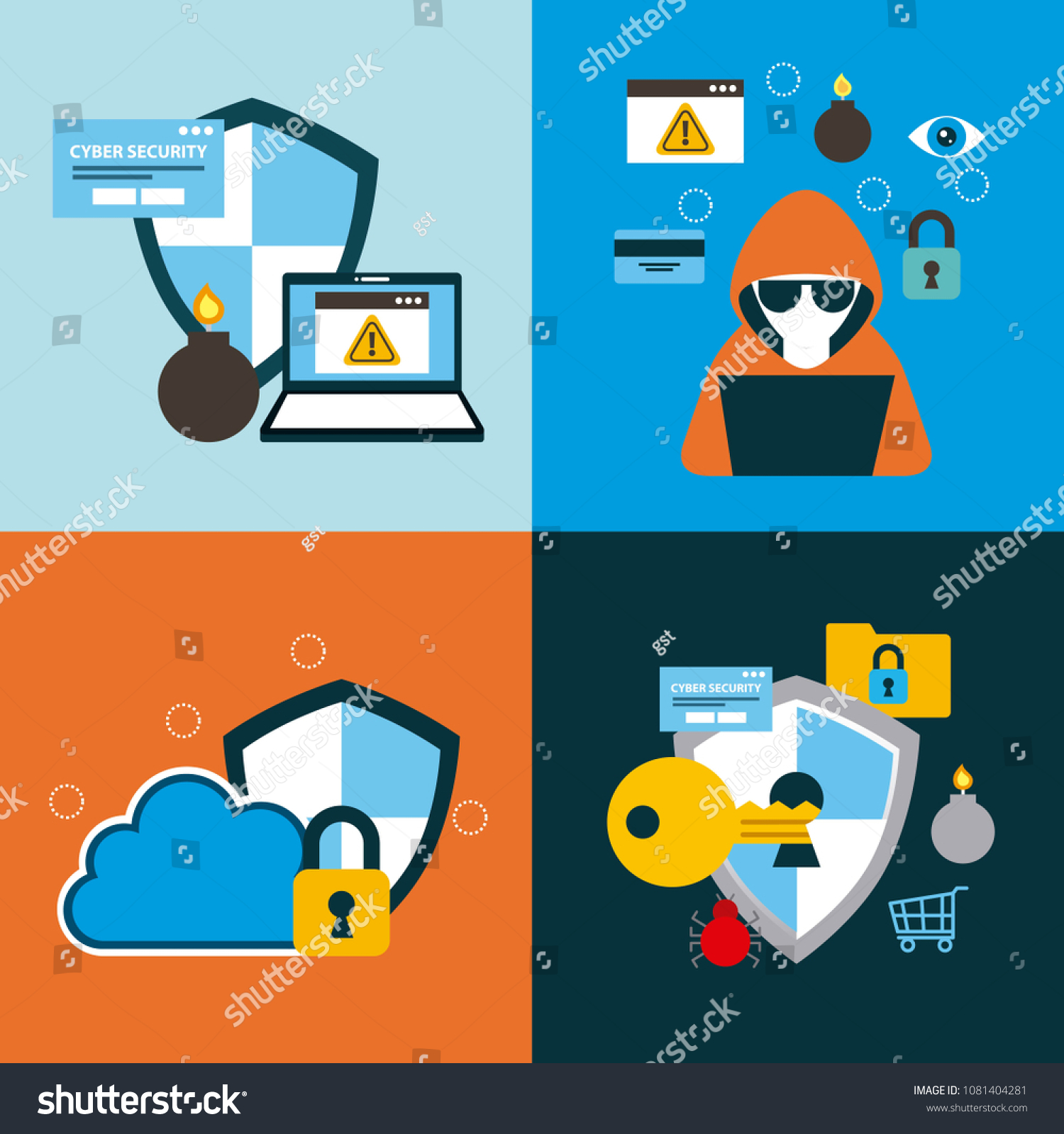 Cyber Security Technology Stock Vector (Royalty Free) 1081404281 ...