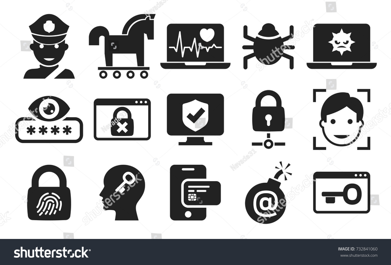 Cyber Security Threat Warnings Icons Set Stock Vector (Royalty Free ...