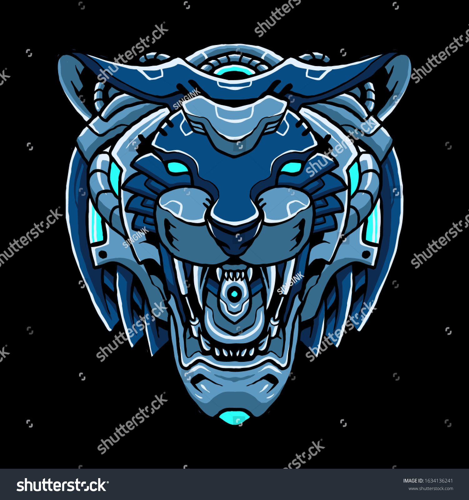 Cyber Tiger Head Vector Illustration Stock Vector Royalty Free