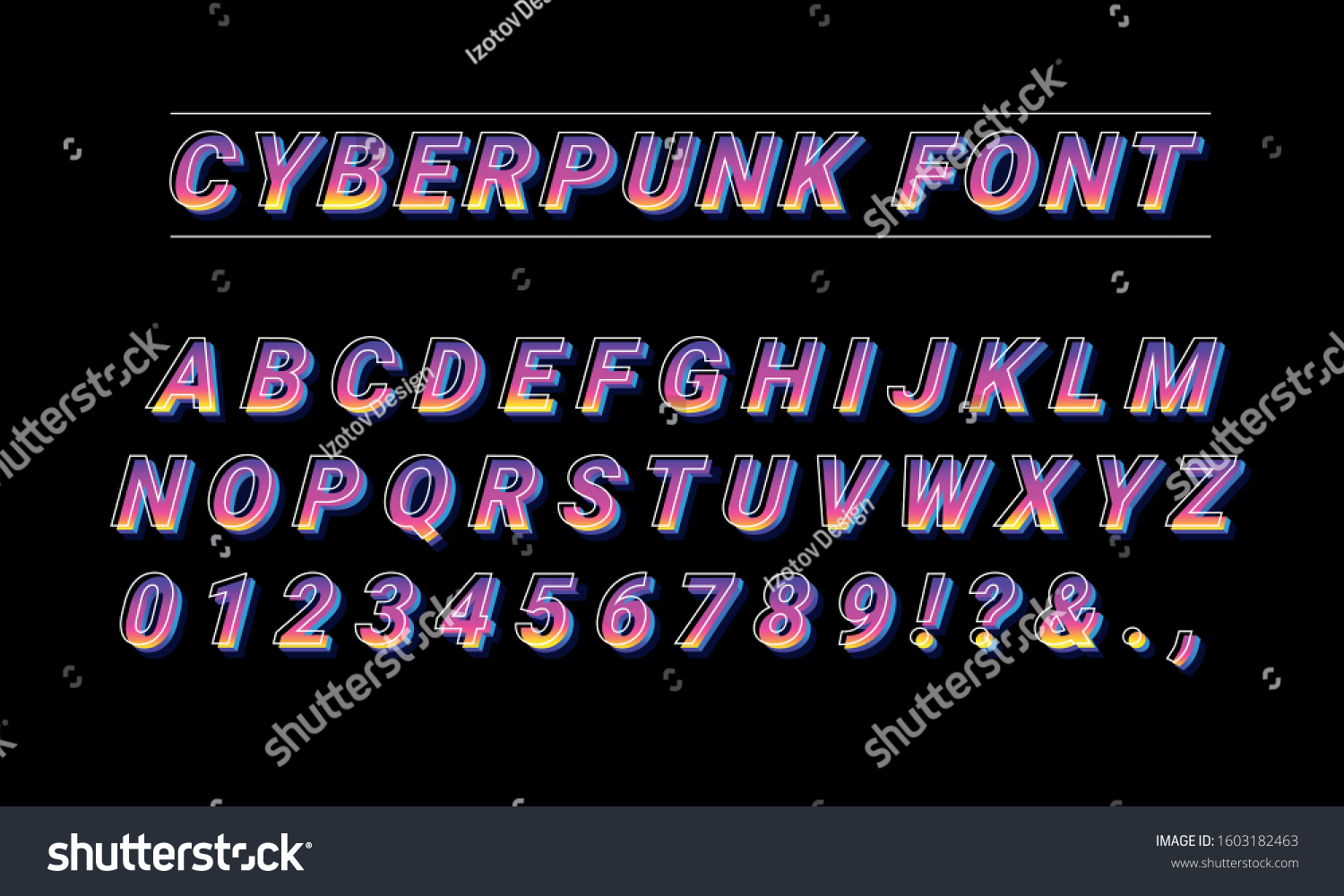 Cyberpunk Font Alphabet 3d Type Stock Vector (Royalty Free) 1603182463