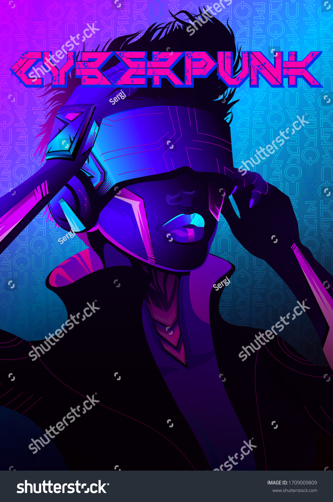Cyberpunk Scifi Poster Colorful Vector Illustration Stock Vector Royalty Free 1709009809 6820