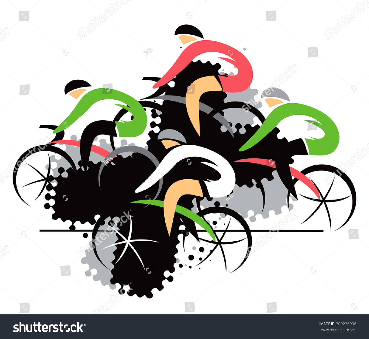 Cycling Competitors Colorful Expressive Drawing Four Stock Vector ...