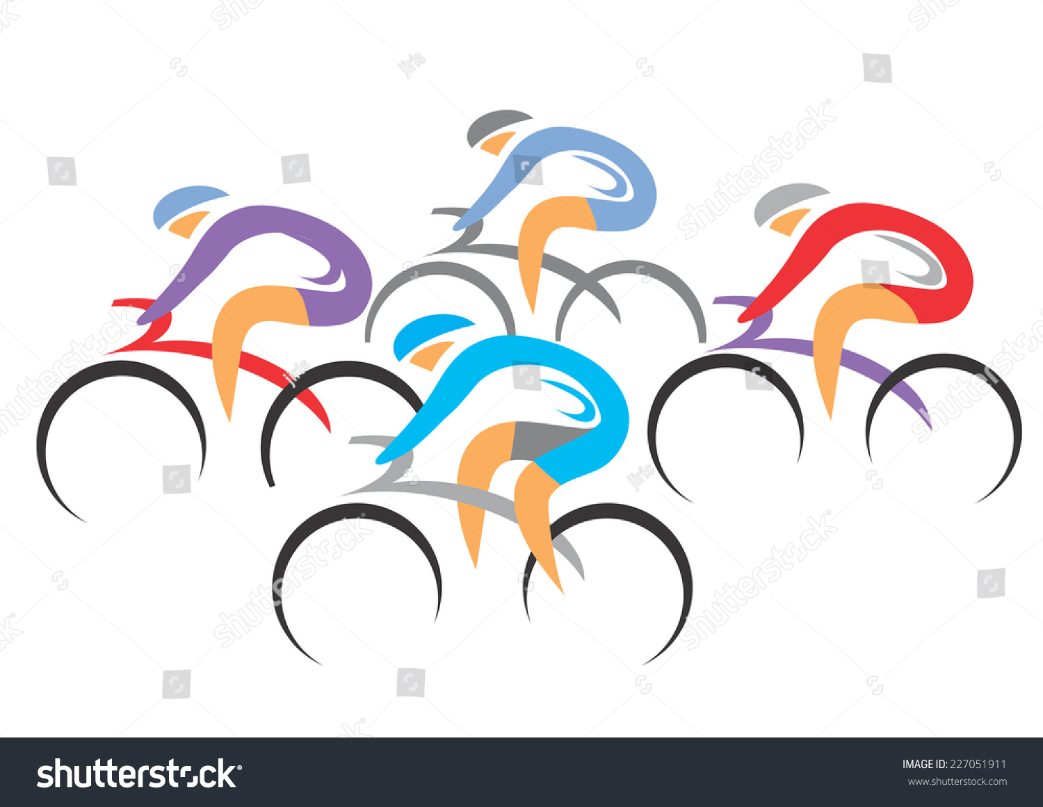 Cyclists Racers. Cycling Race With Four Bike Riders. Vector ...