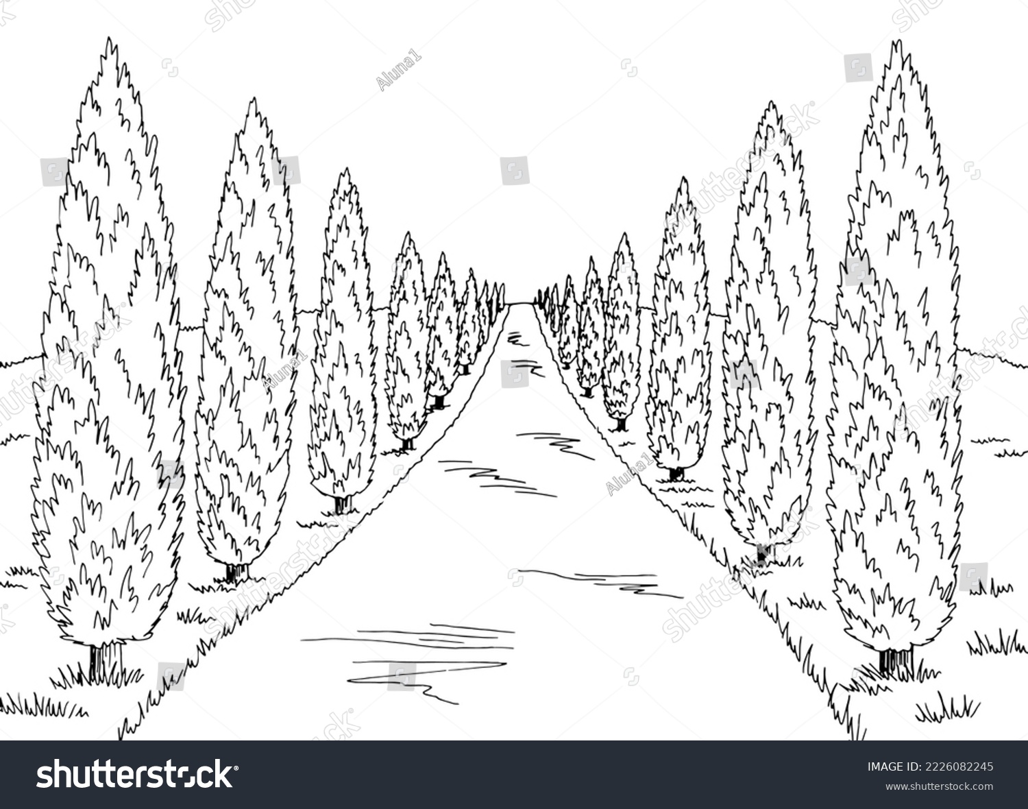 SVG of Cypress road graphic black white landscape sketch illustration vector svg