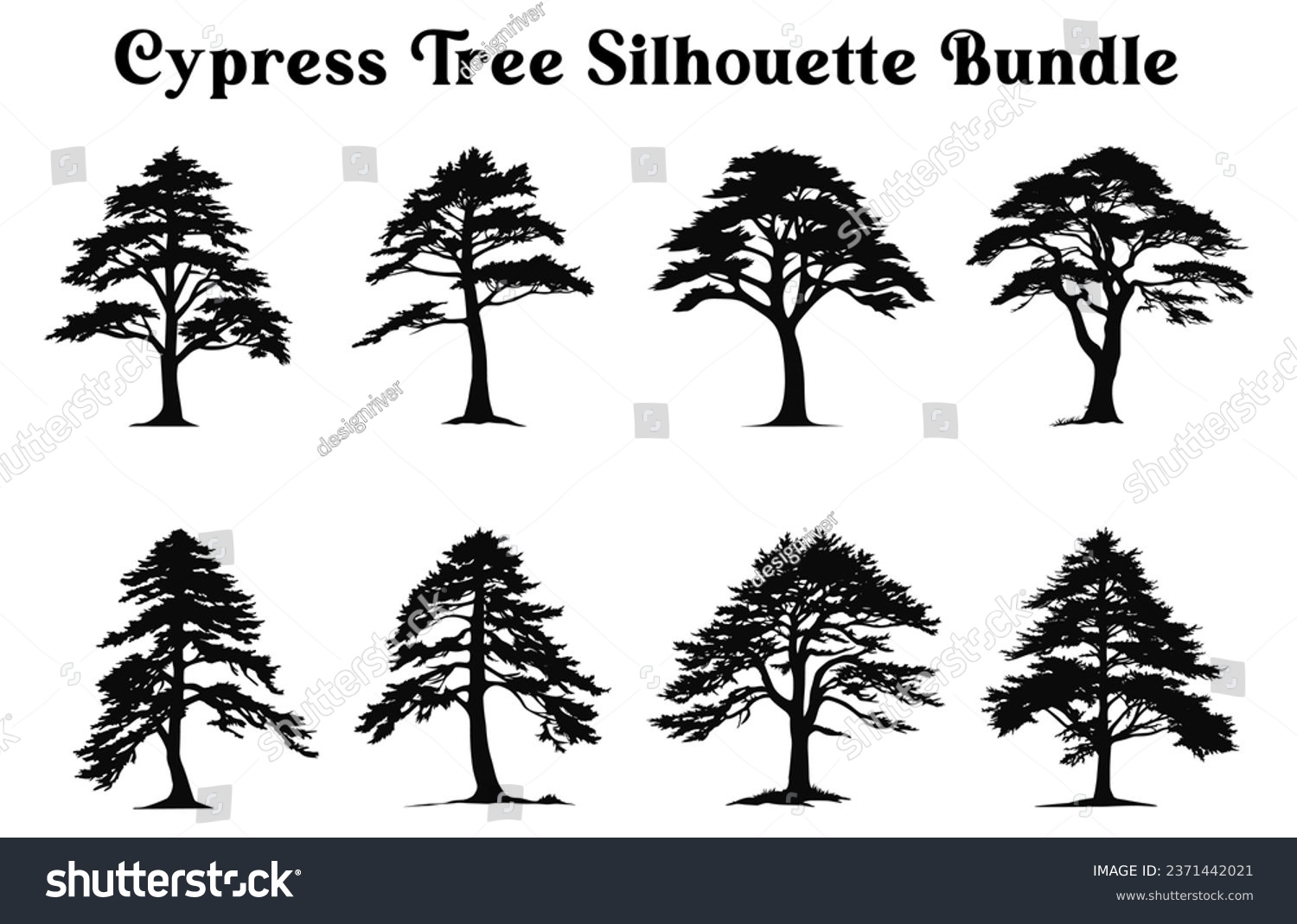 SVG of Cypress Tree Silhouettes bundle, Set of trees, Trees Vector silhouette Clipart svg