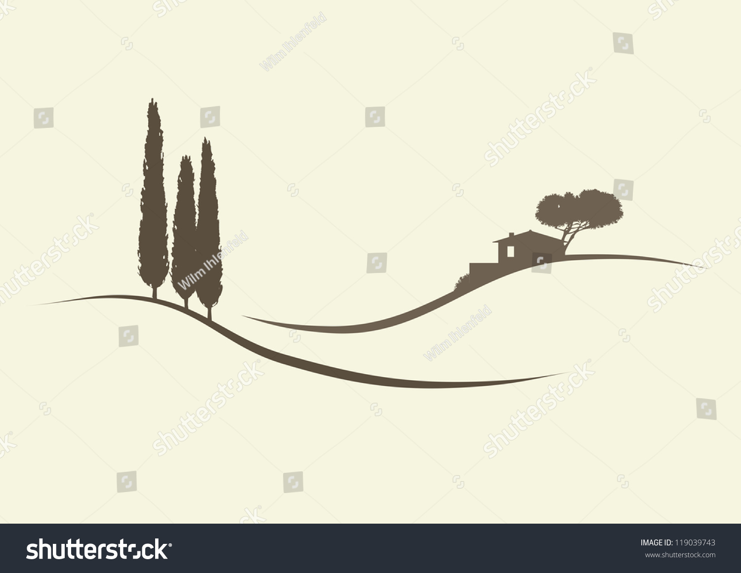 SVG of cypress trees and a finca in the typical tuscanian vector landscape svg