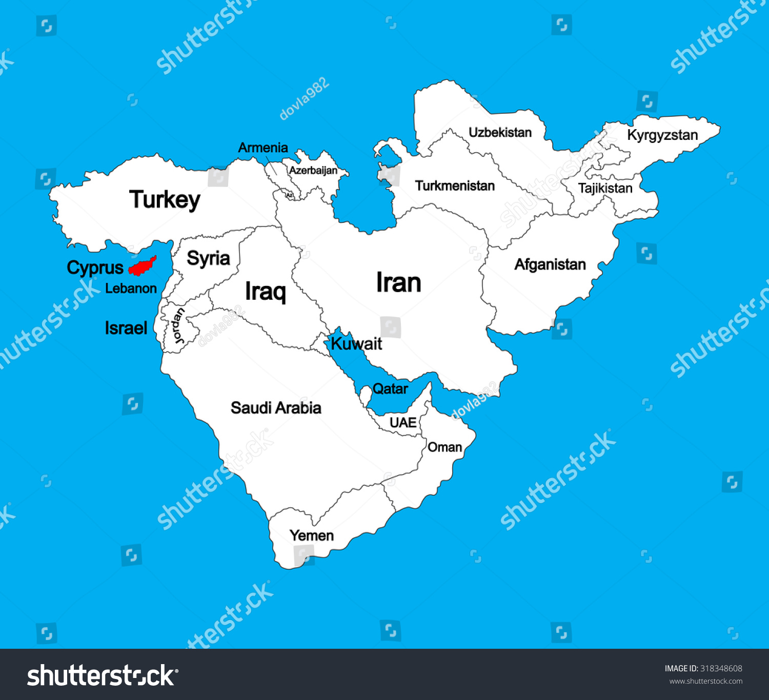 Cyprus Vector Map Silhouette Illustration Isolated On Middle East ...