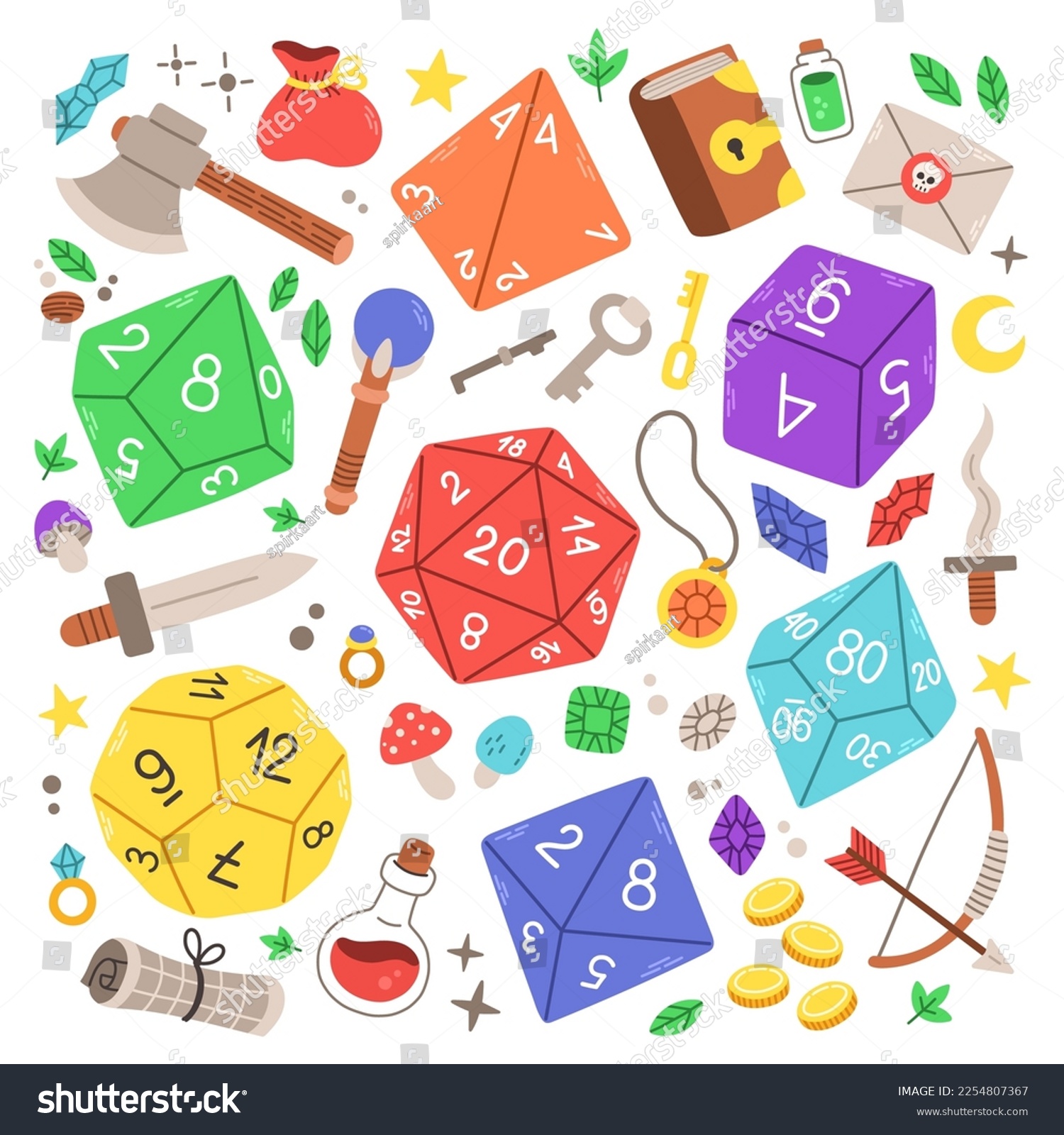 SVG of D8 D10 D12 D20 Dice for Board games, RPG dice set for table game vector svg