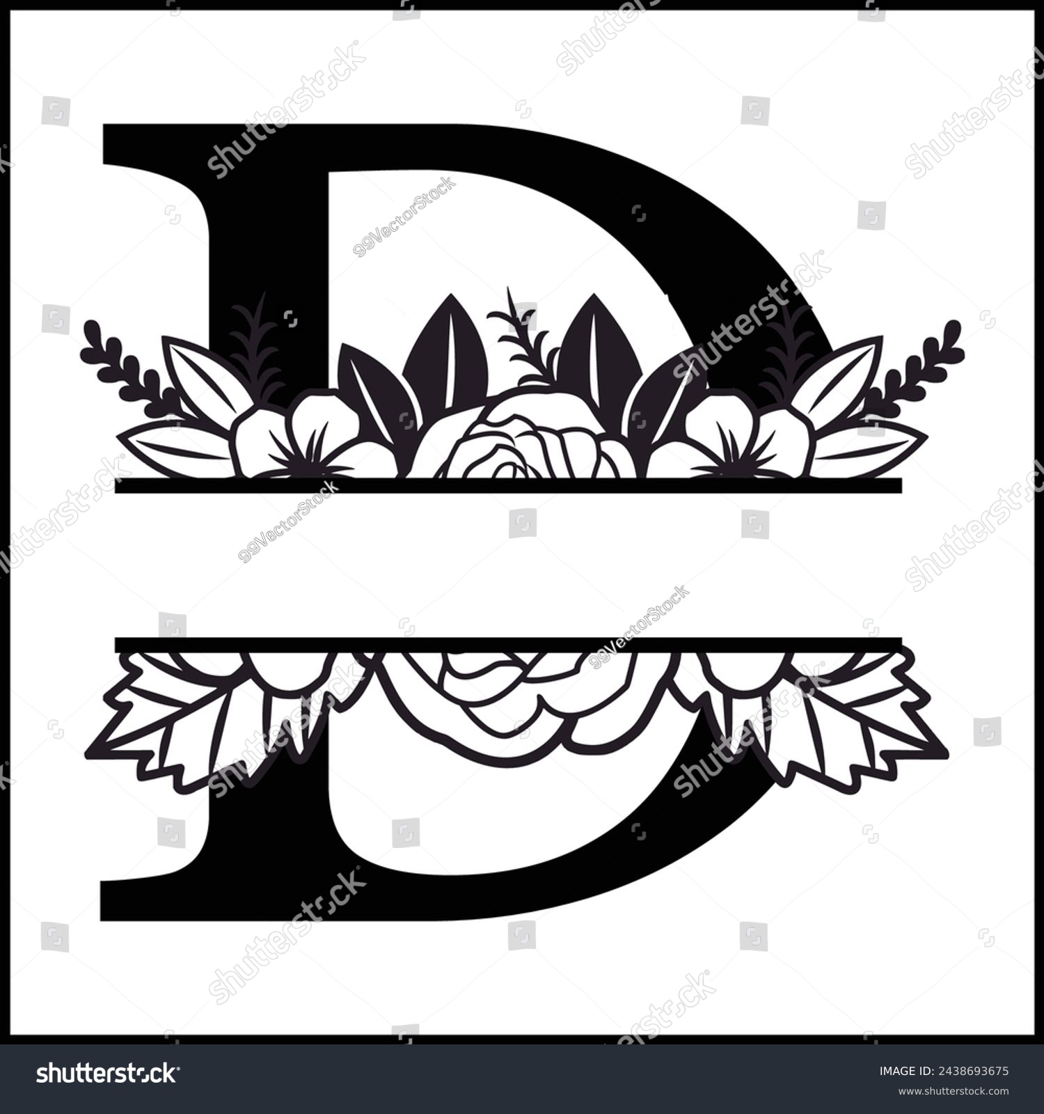 SVG of D Floral Split Monogram , Flower Monogram Clipart, Floral Letter Graphic, Alphabet Bundle |Split Monogram Alphabet | Split Monogram Frame Alphabet | Cut File for Circuit, Silhouette svg
