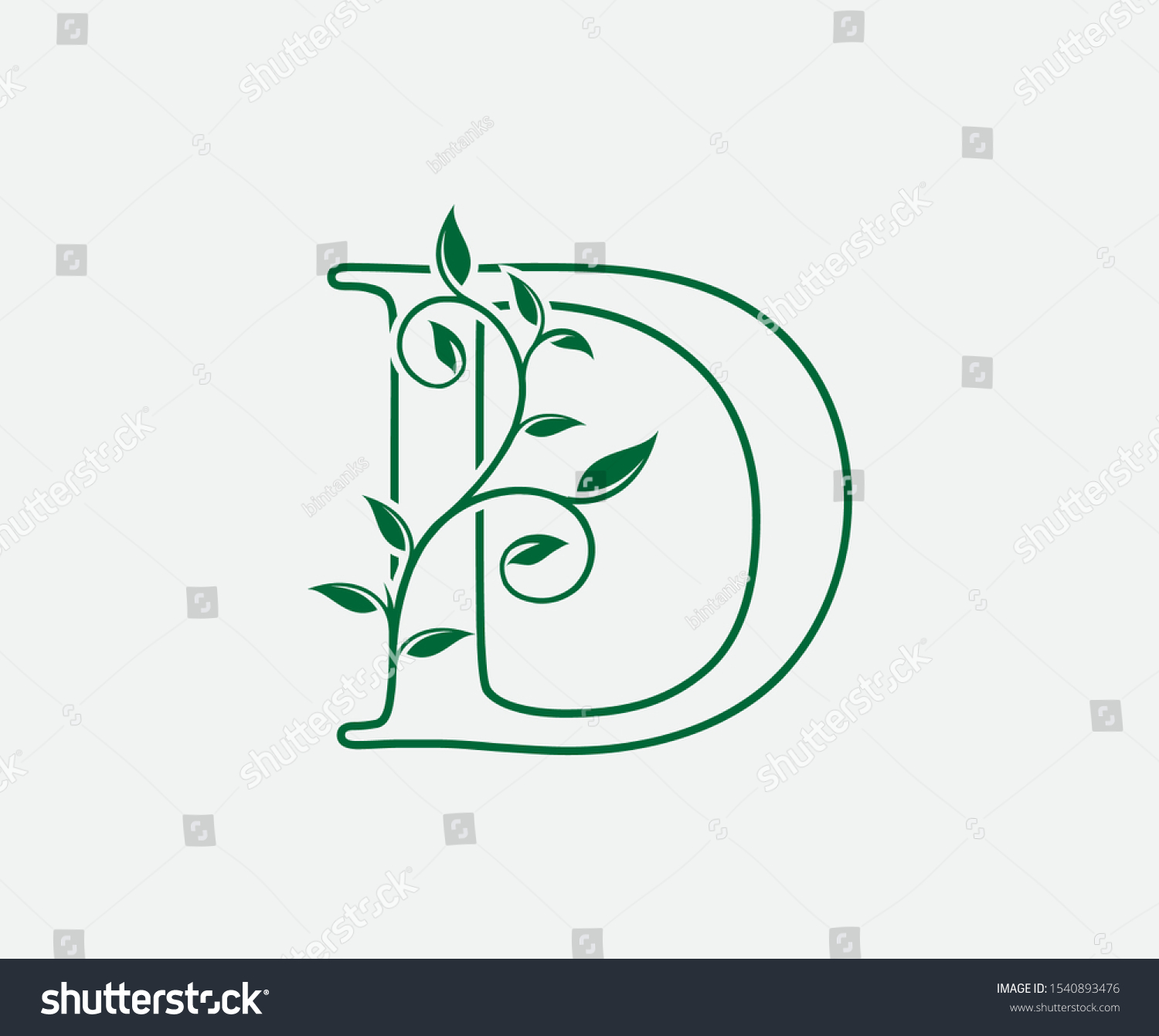 D Letter Green Leaf Letter D Stock Vector (Royalty Free) 1540893476 ...