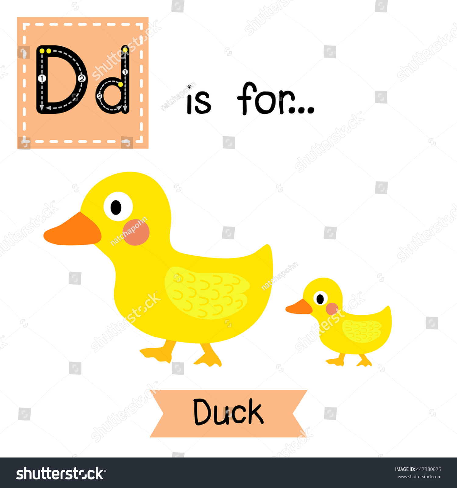 D Letter Tracing. Duck And Little Duck. Cute Children Zoo Alphabet ...