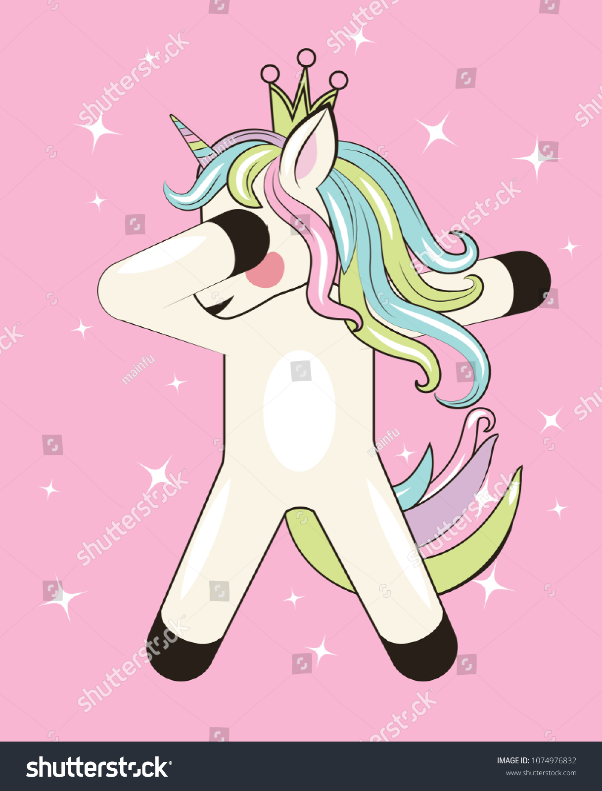 SVG of dabbing CUTE unicorn with stars on pink background svg