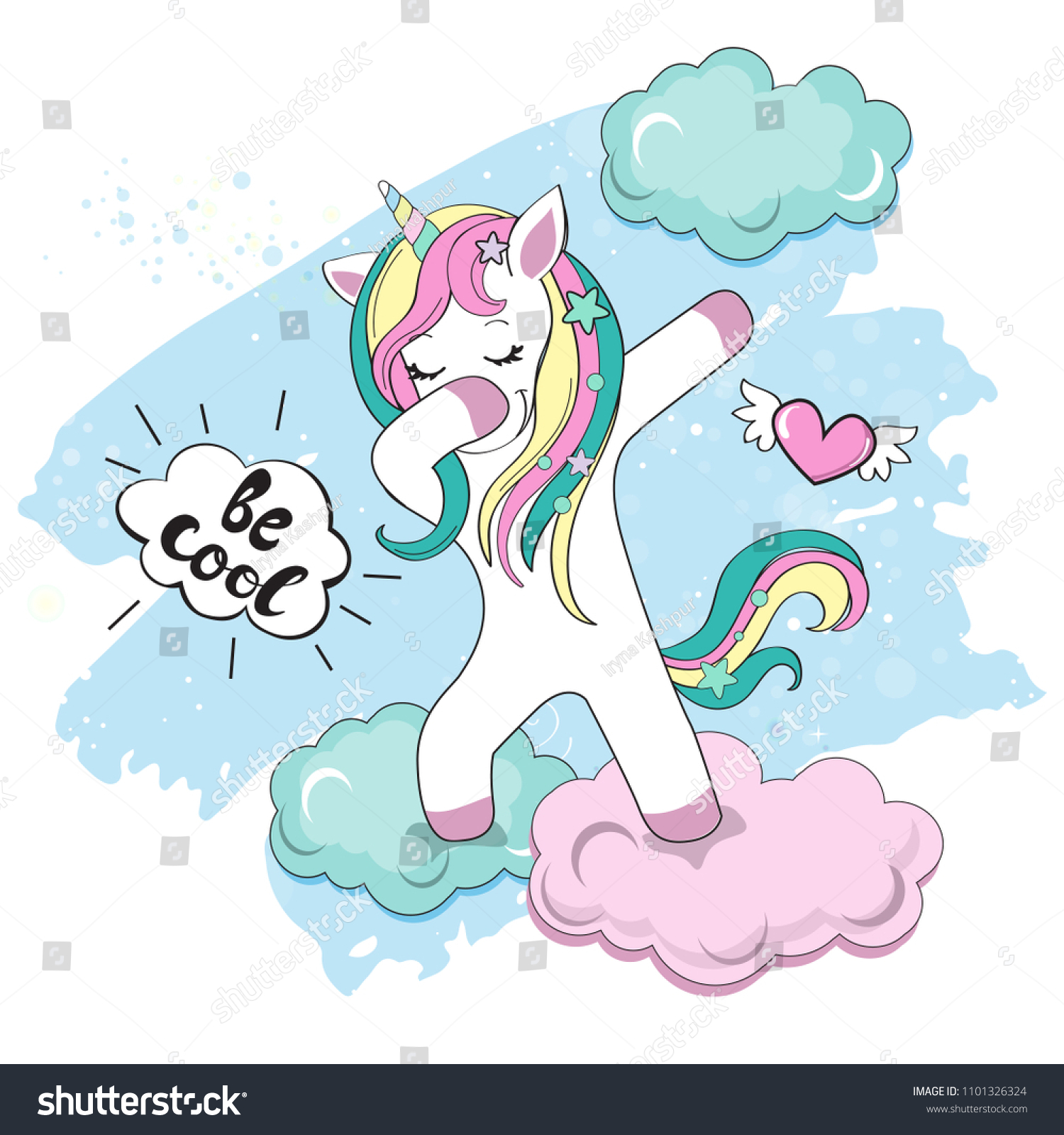 SVG of Dabbing unicorn on a blue background and the inscription be cool svg