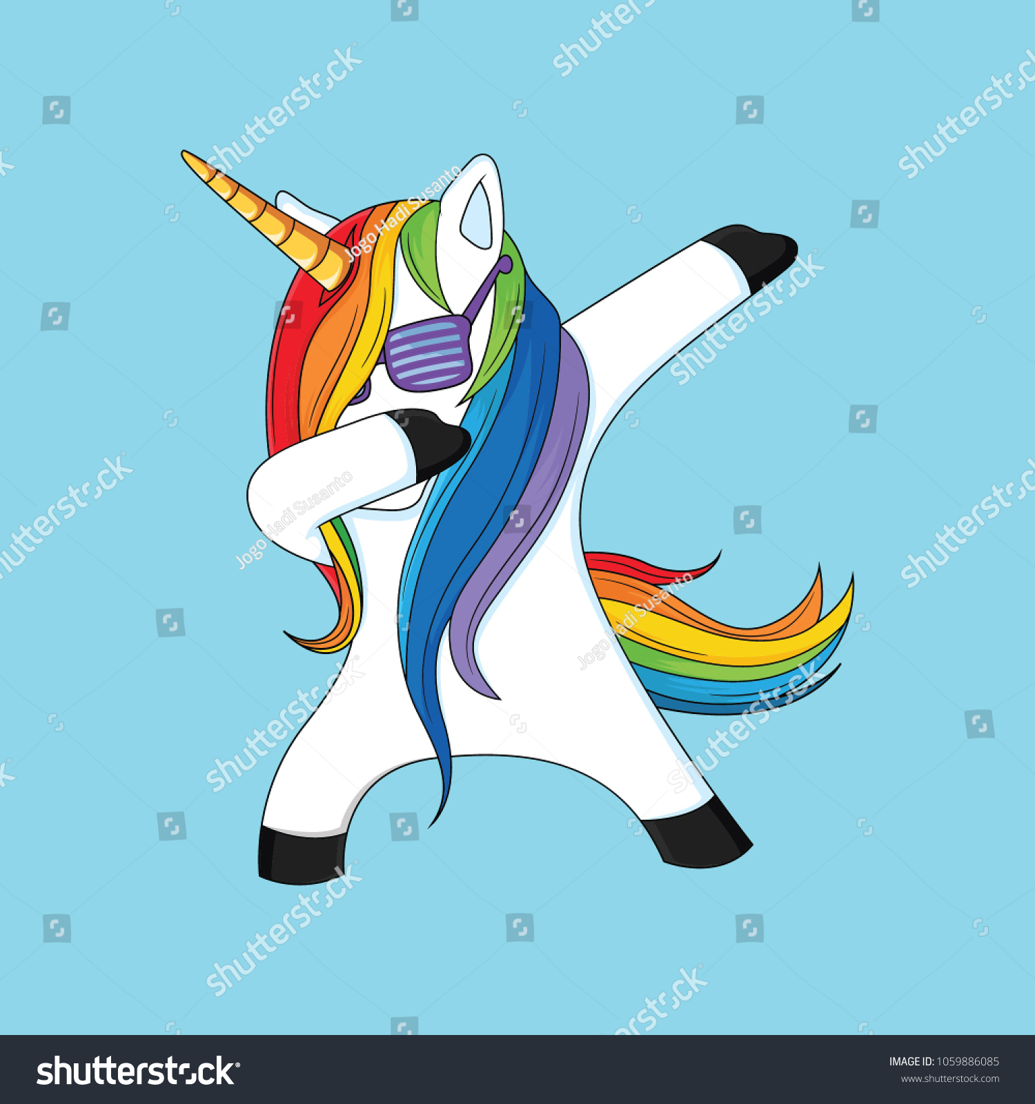 SVG of dabbing unicorn with blue background svg