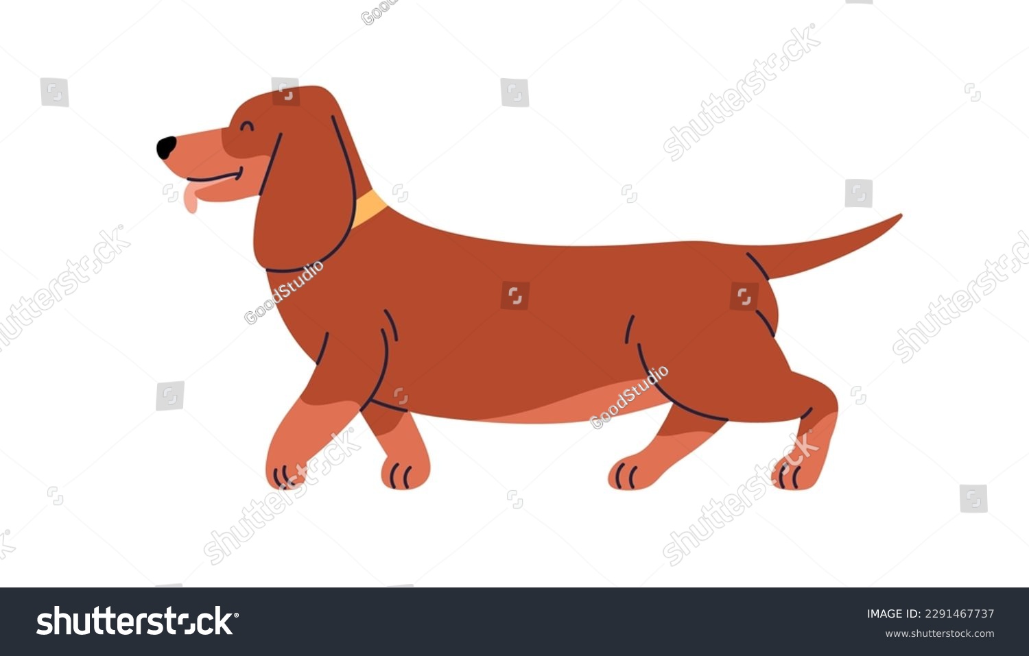 SVG of Dachshund, cute Wiener sausage dog profile. Funny companion doggy, pup side view. Adorable short puppy, canine animal walking, strolling. Flat vector illustration isolated on white background svg