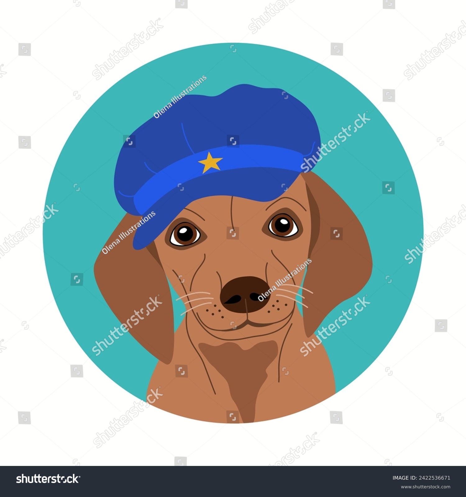 SVG of Dachshund Dog face. Portrait of cute pet. Hand drawn vector illustration isolated on white background, flat cartoon style. svg