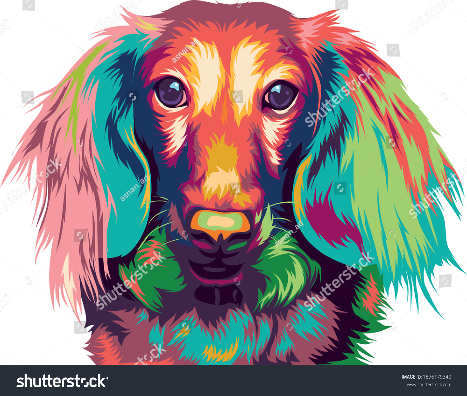 SVG of dachshund dog pop art. long-haired miniature dachshund dog in colorful vector. svg