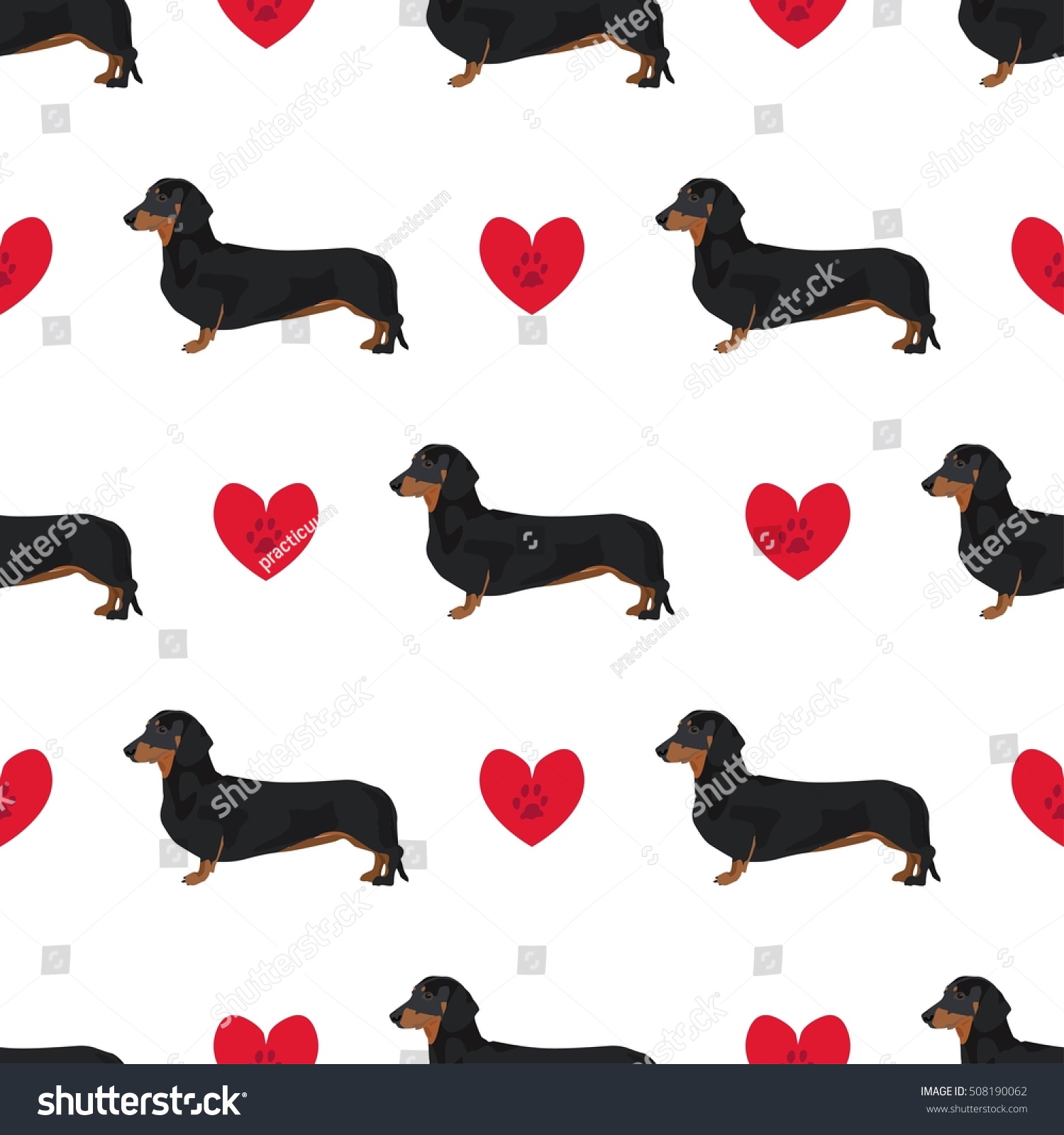 SVG of Dachshund dog seamless pattern colorful background with hearts svg