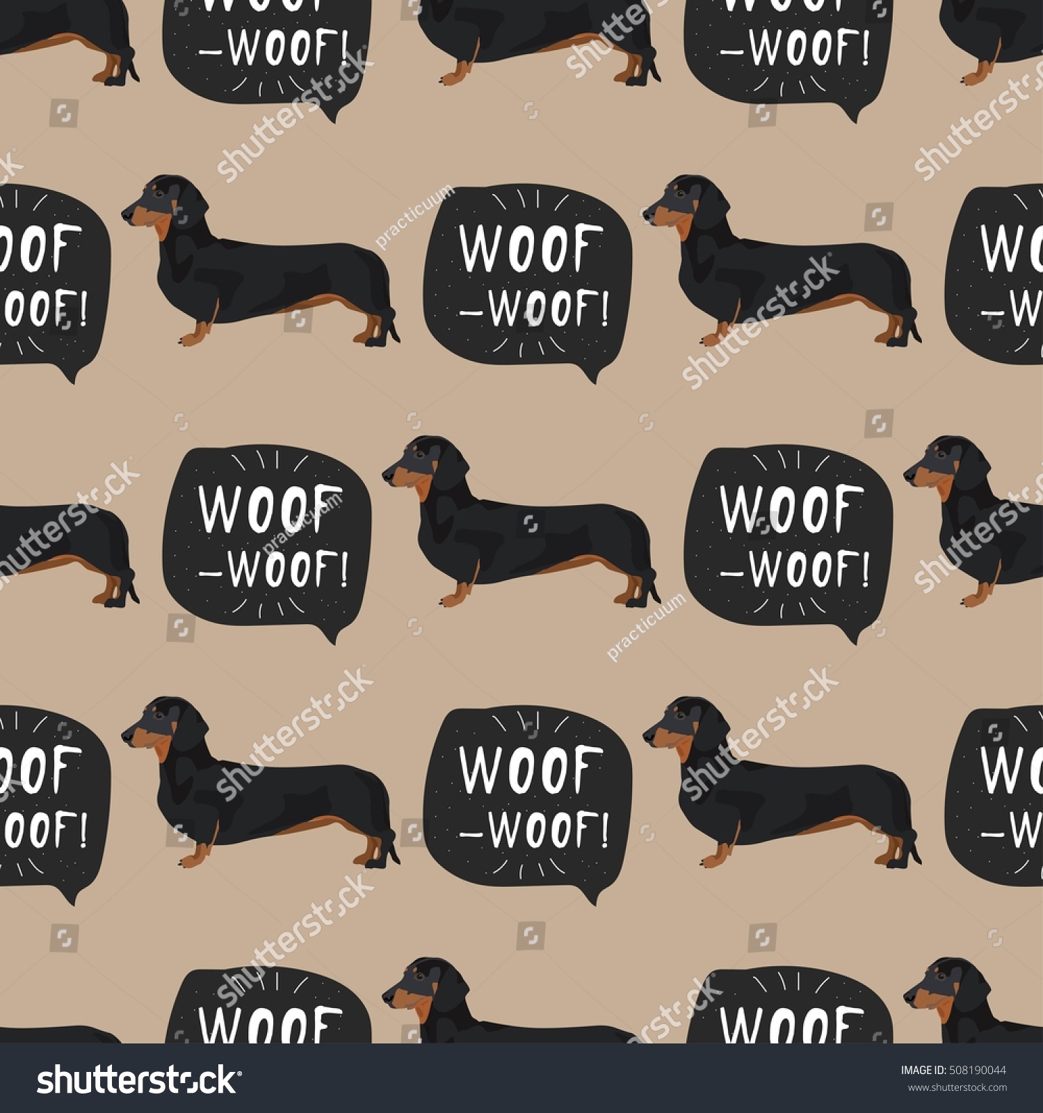 SVG of Dachshund dog seamless pattern colorful background with woof banner svg
