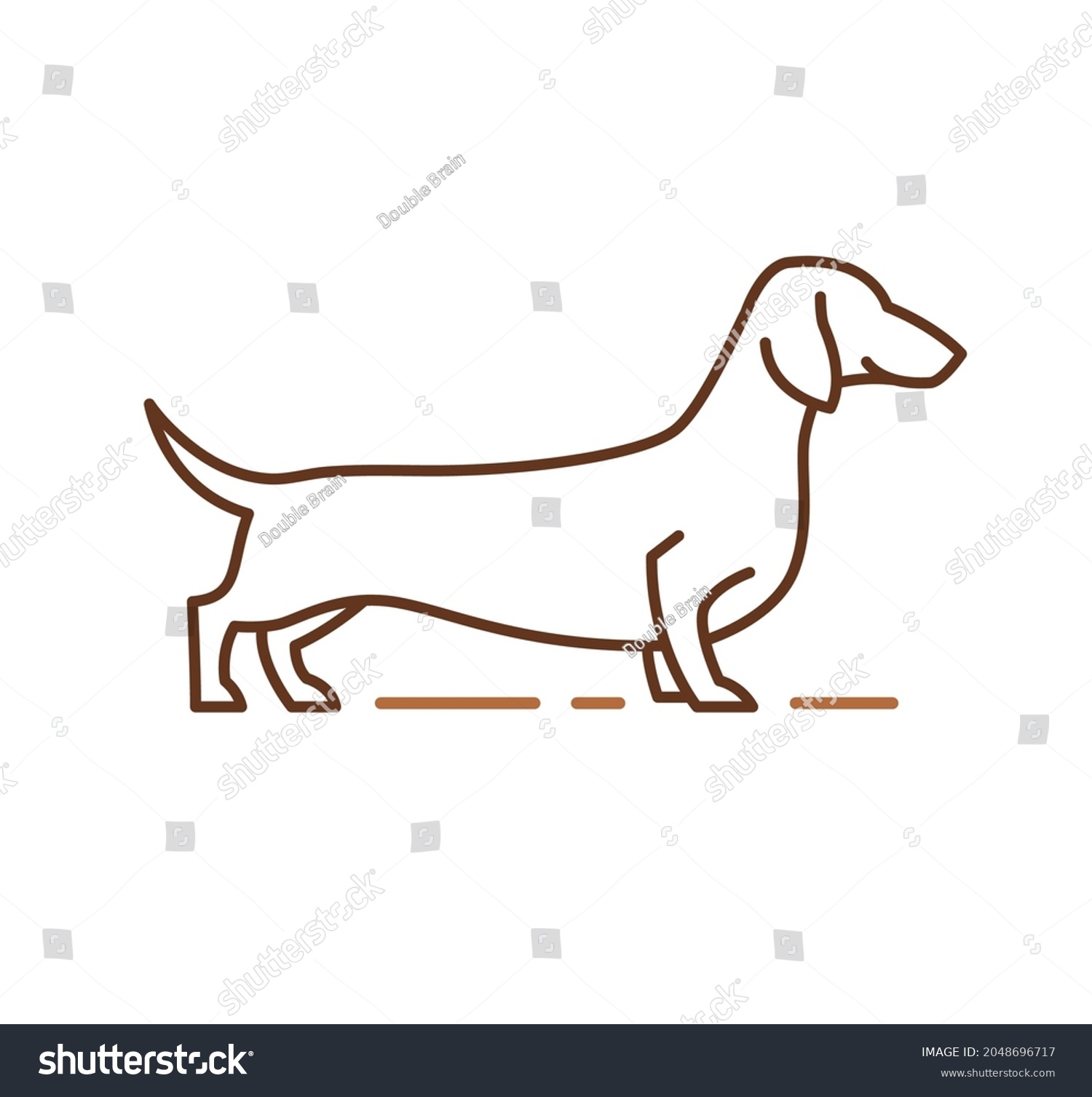 SVG of Dachshund icon, purebred dog mascot, pedigree friendly pets sign. Outline hand drawn vector illustration for logo identity of veterinary clinic, pet store products, isolated on white background. svg