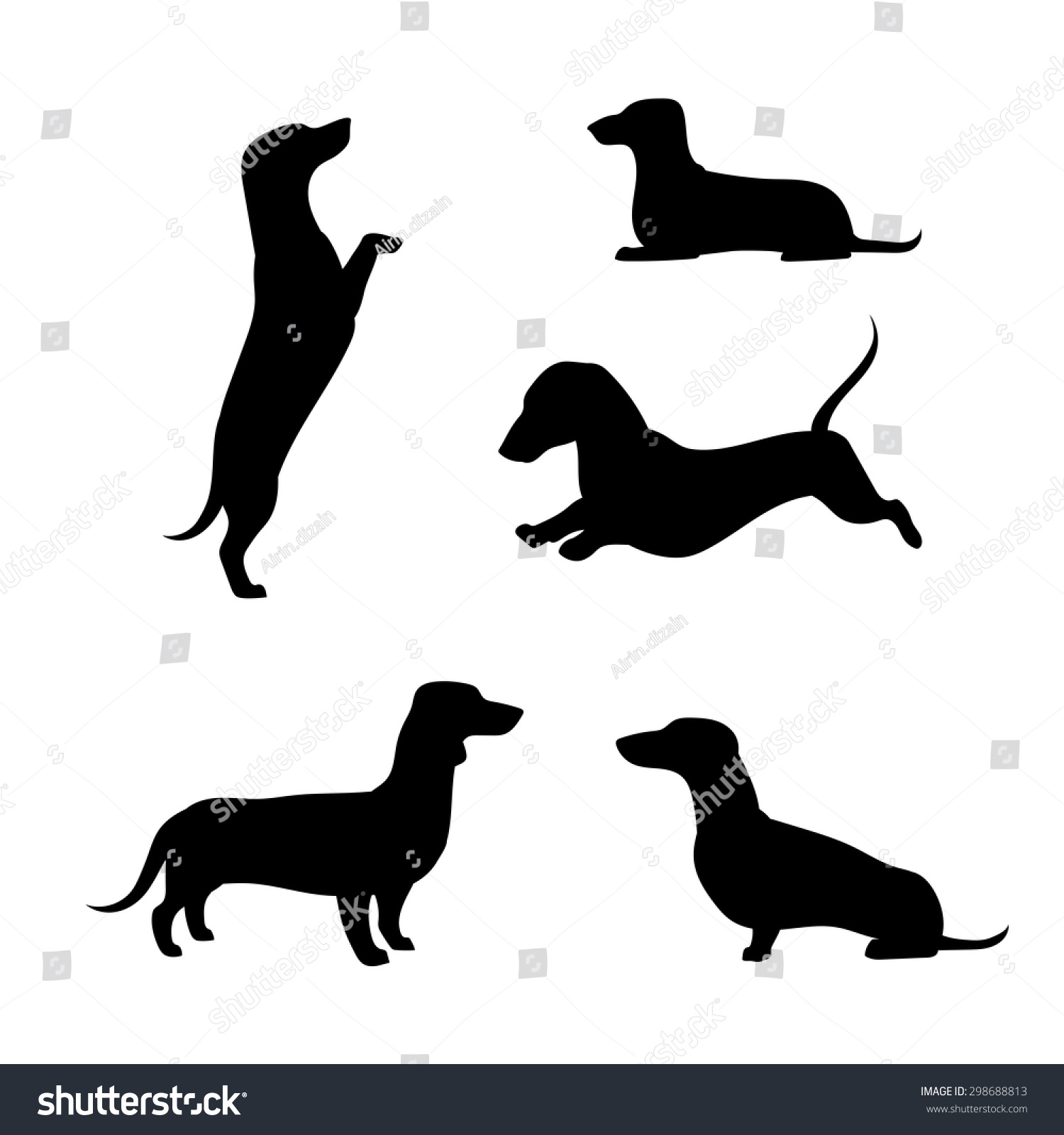 Dachshund Vector Icons And Silhouettes. Set Of Illustrations In ...