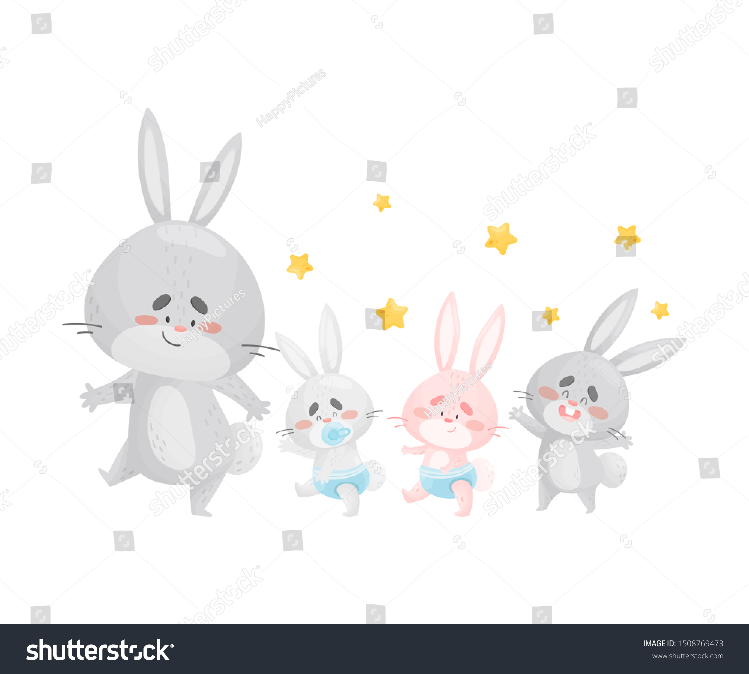 SVG of Dad the rabbit comes with little rabbits. Vector illustration on a white background. svg
