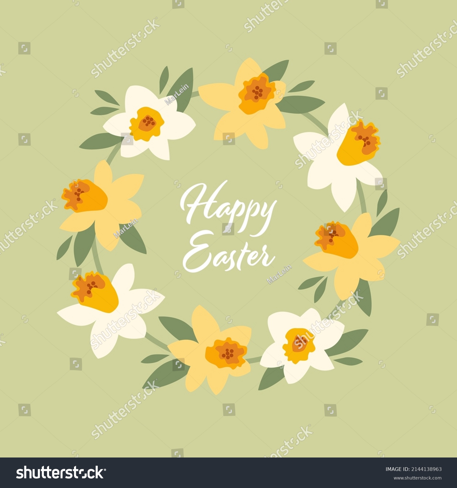 SVG of Daffodil flower wreath. Happy Easter greeting card. svg