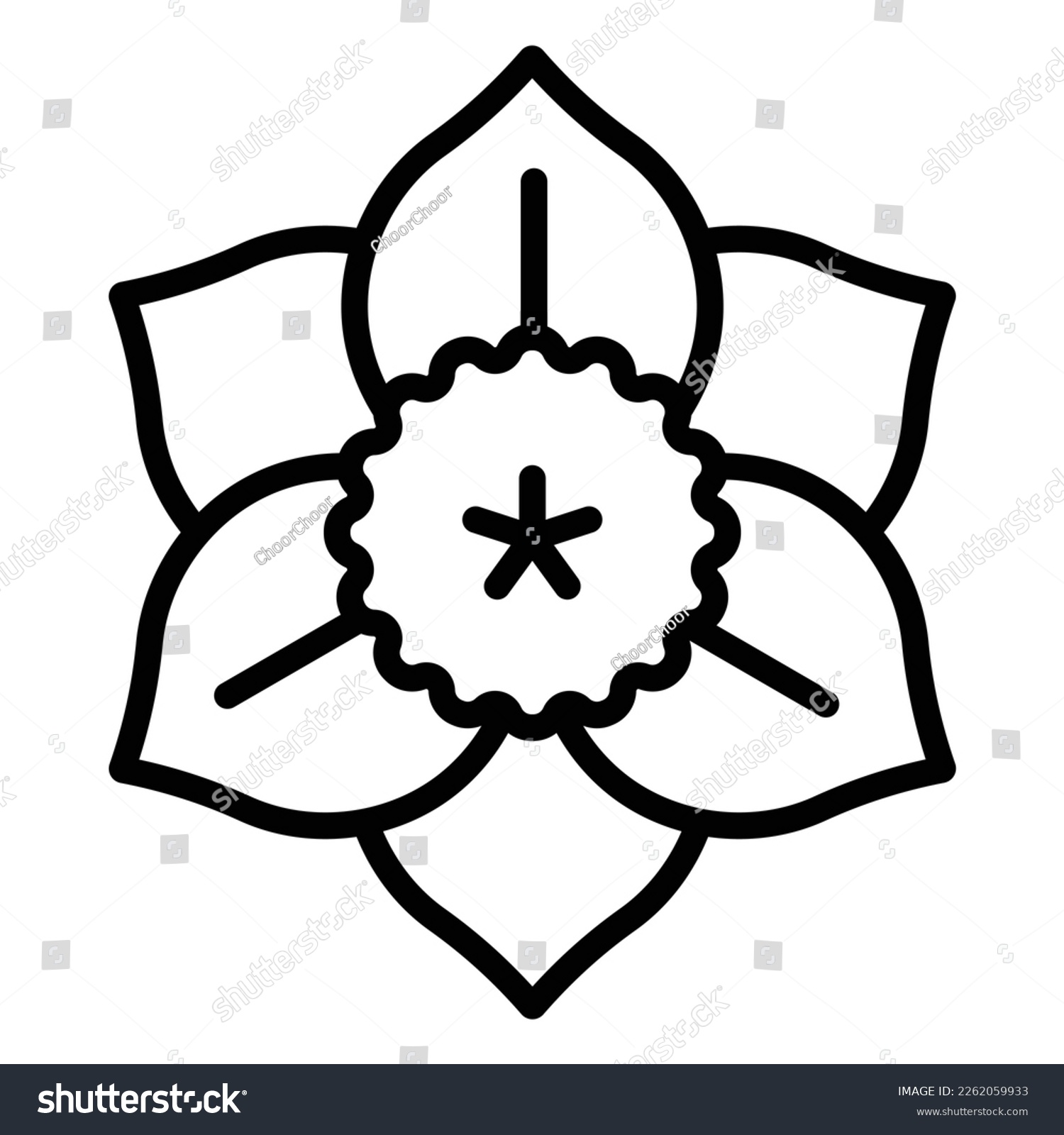 SVG of Daffodil, line icon. Blooming flower head of narcissus, top view. The botany in minimalist style. Editable stroke, linear illustration, flat vector svg