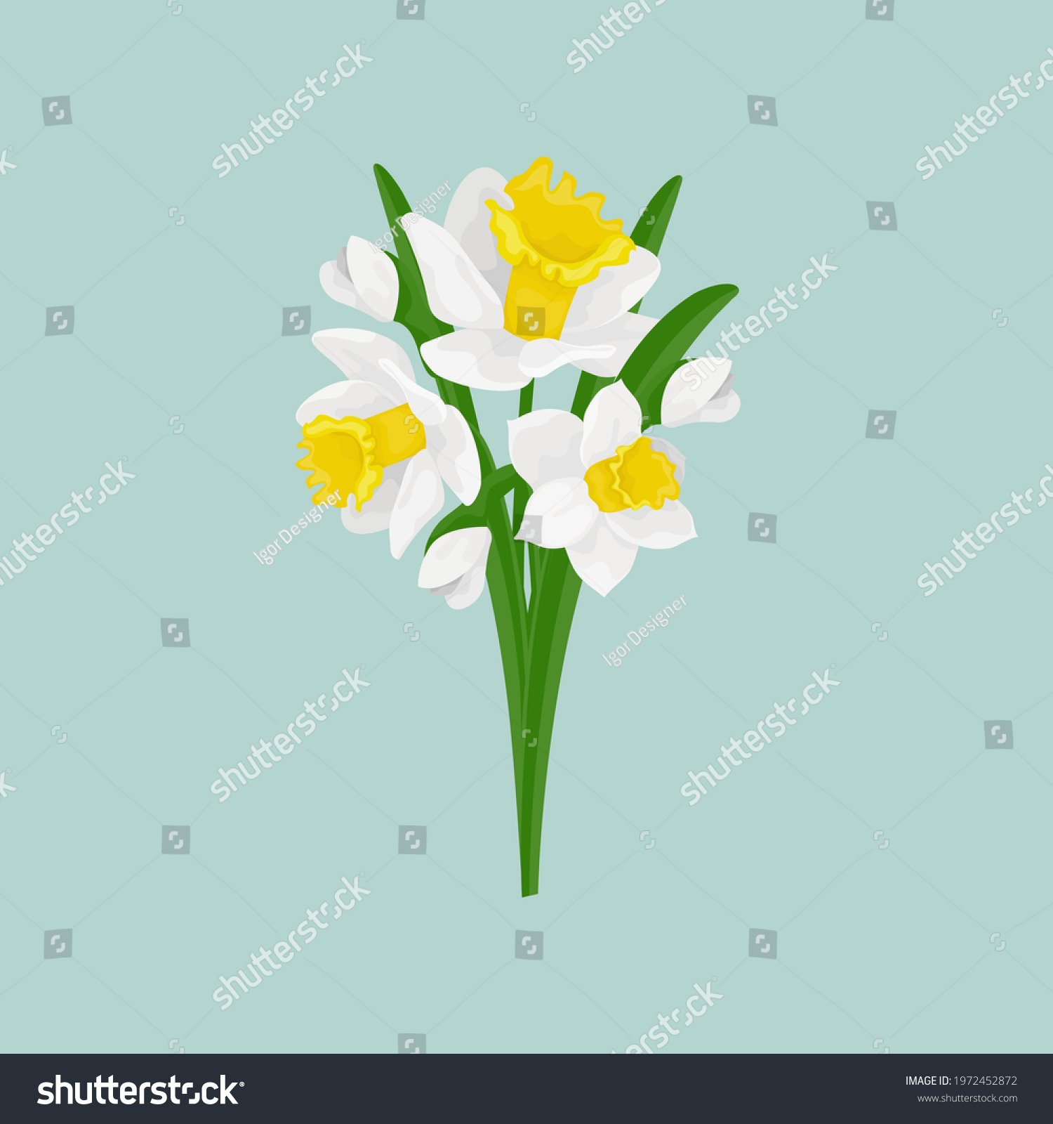 SVG of Daffodils bouquet. Vector illustration isolated on blue. svg
