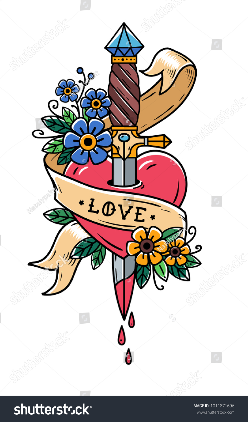 Dagger Piercing Heart Dripping Blood Heart Stock Vector (Royalty Free ...