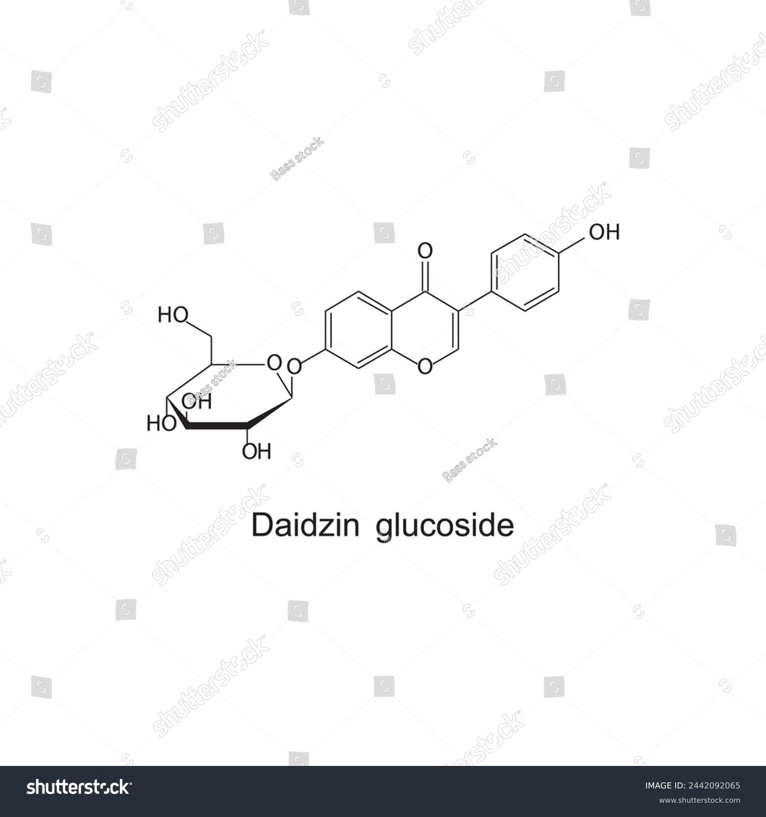 SVG of Daidzein glucoside skeletal structure diagram.Isoflavanone compound molecule scientific illustration  svg