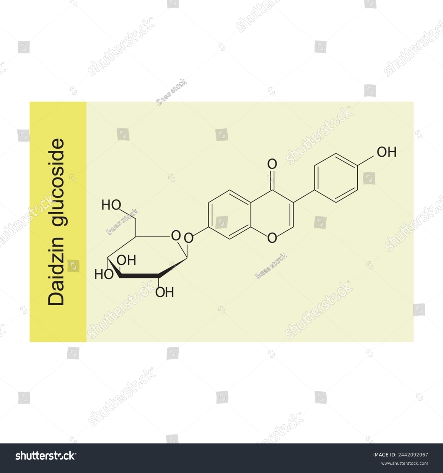 SVG of Daidzein glucoside skeletal structure diagram.Isoflavanone compound molecule scientific illustration  svg
