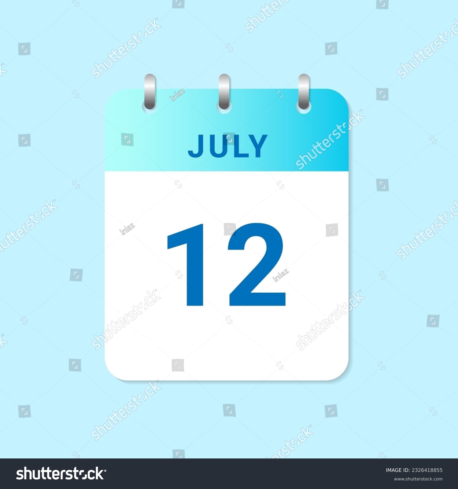 SVG of Daily calendar 12th of July month on white paper note. vector svg